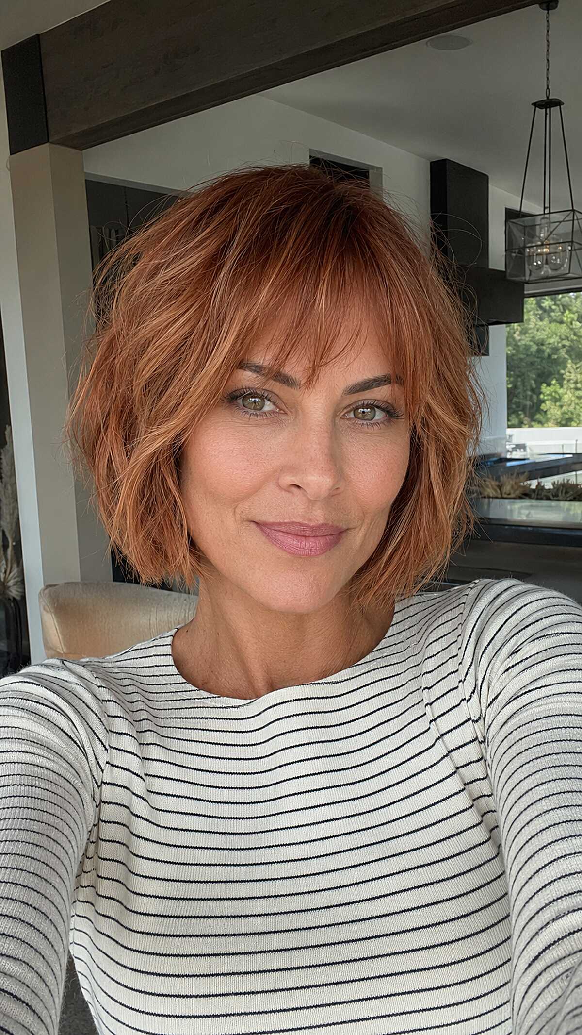 Warm Copper Textured Bob with Choppy Micro Fringe