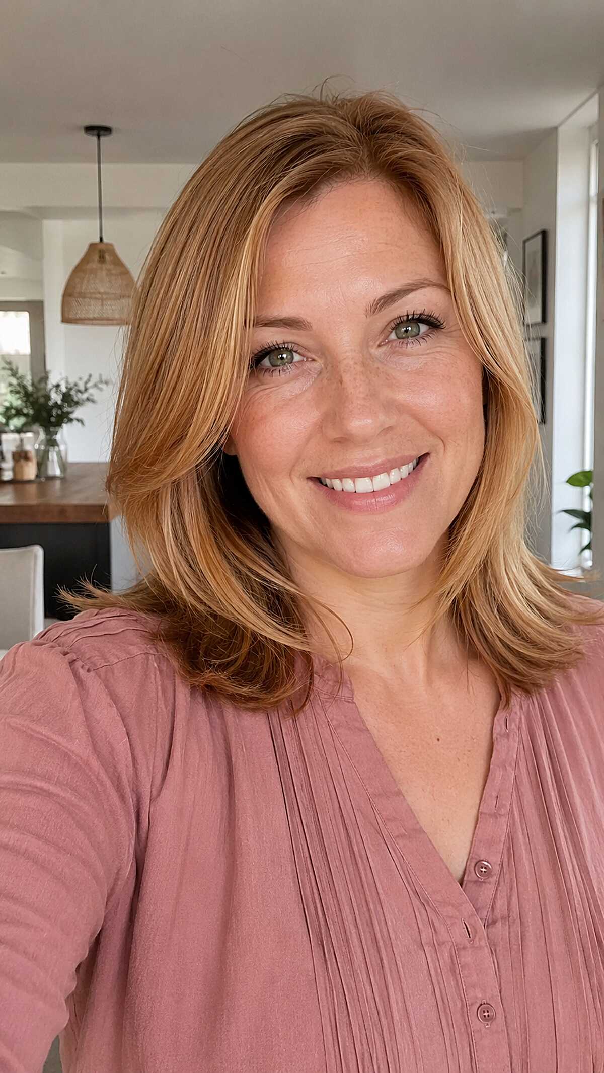 Warm Ginger-Blonde on a Low-Maintenance Collarbone Cut
