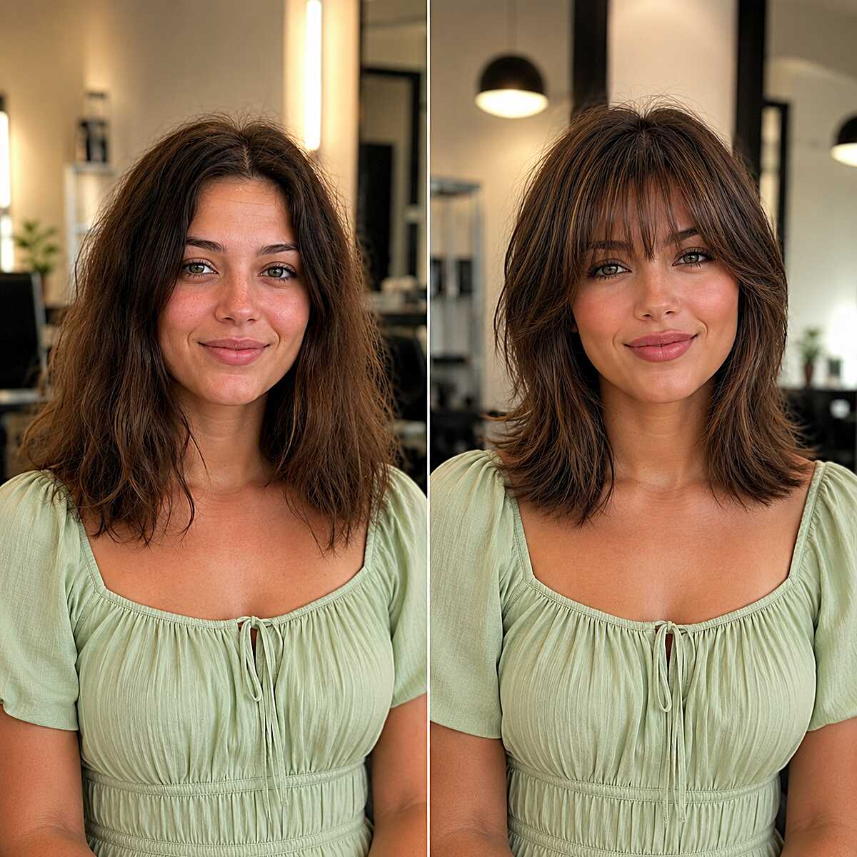 Before and after shag lite with bangs transformation