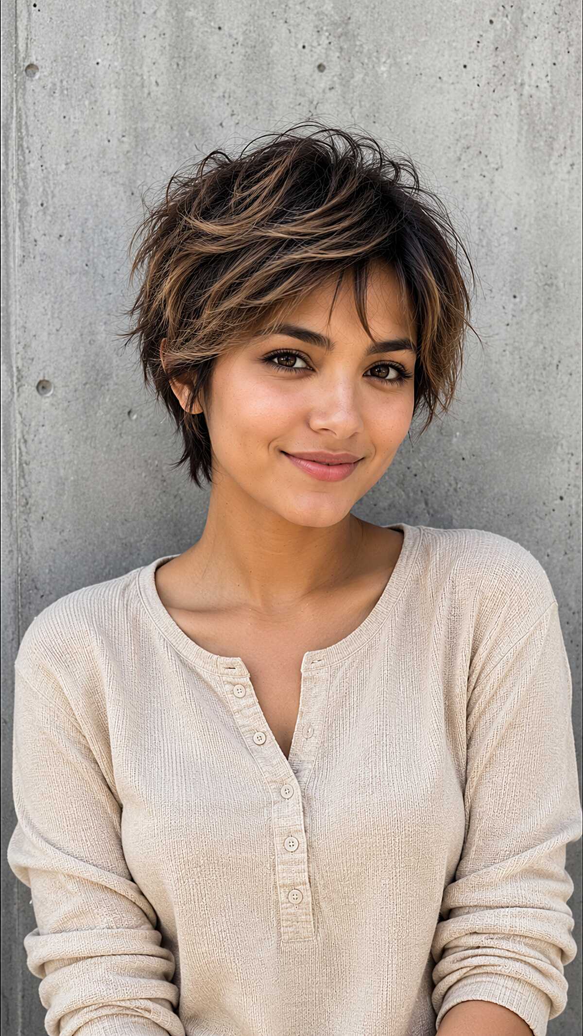Short pixie shag lite with tousled layers on top