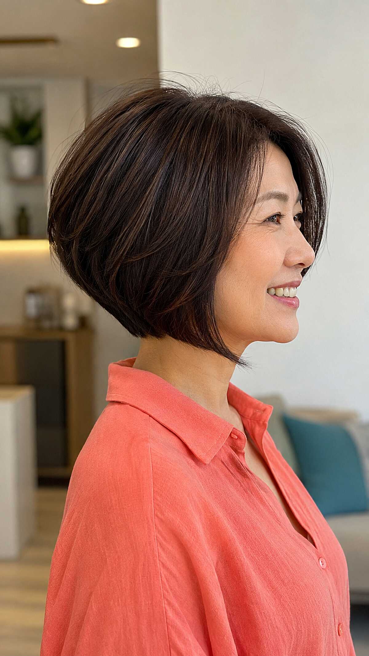 Dark espresso stacked bob with rounded silhouette