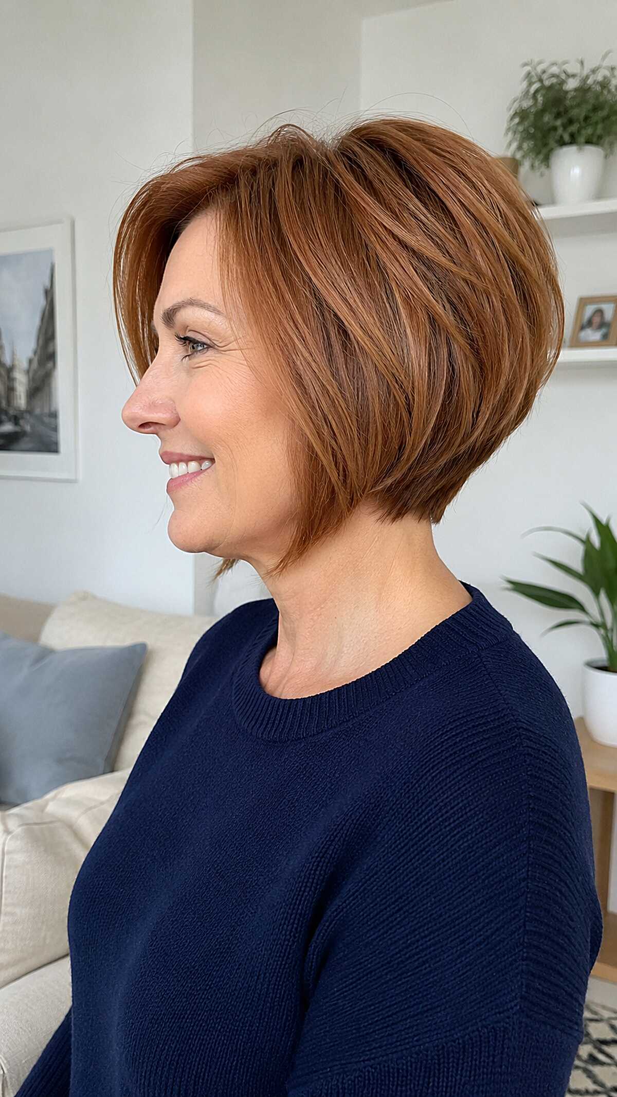 Warm copper stacked bob with rounded back shape