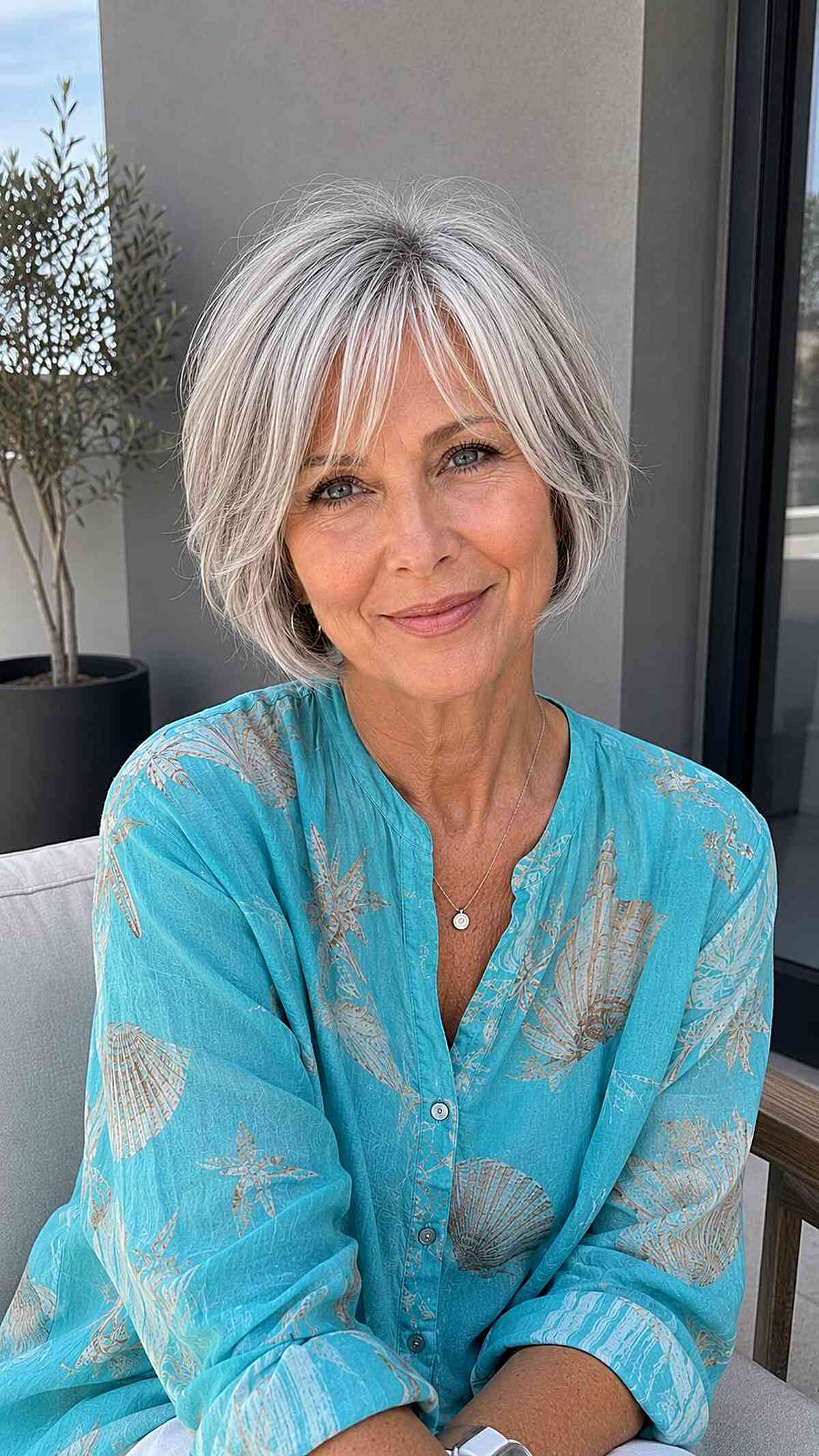 Stylish Side-Parted Grey Bob