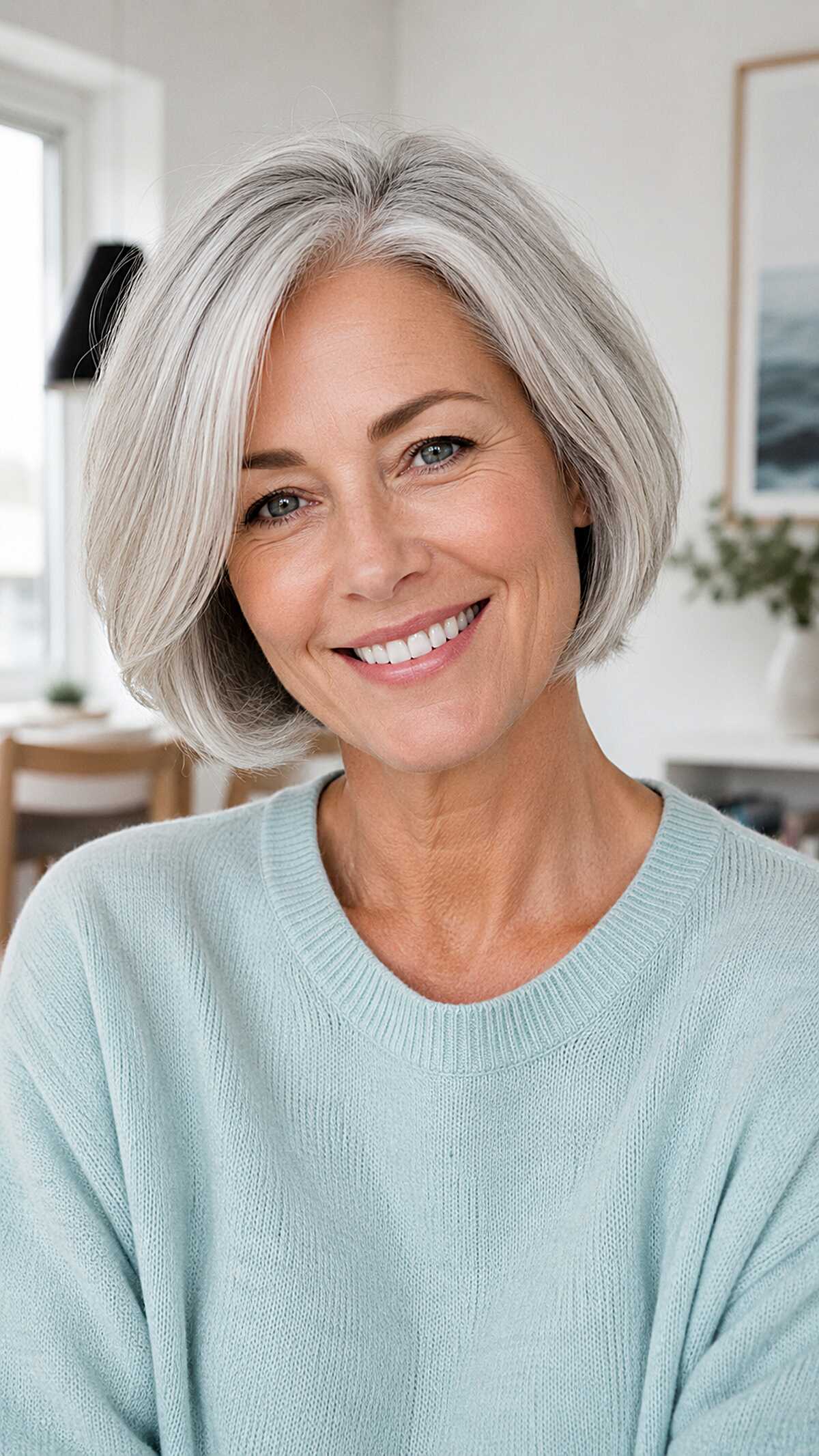 Airy light silver bob with soft effortless bend