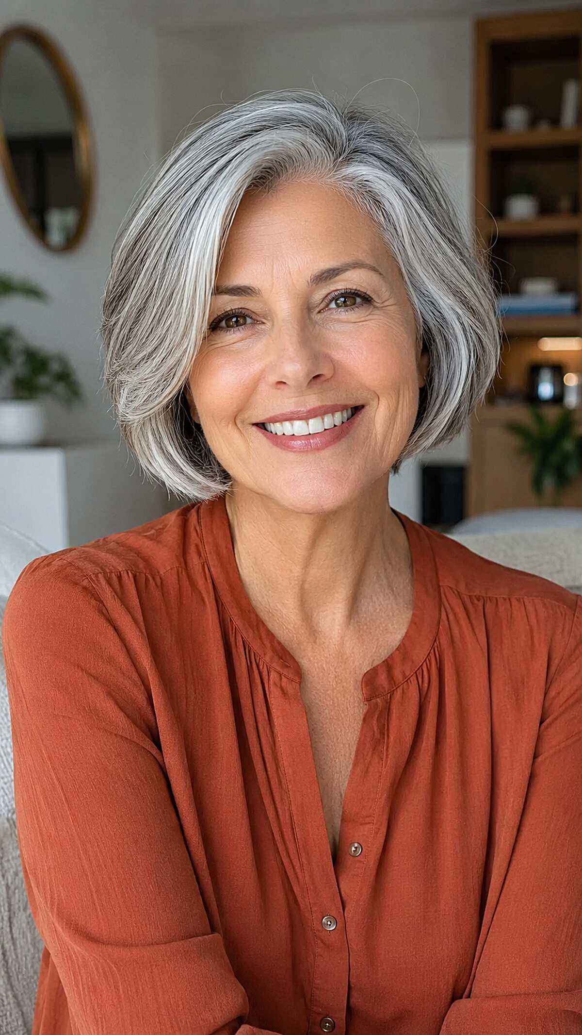 Bright silver bob with long sweeping side bang