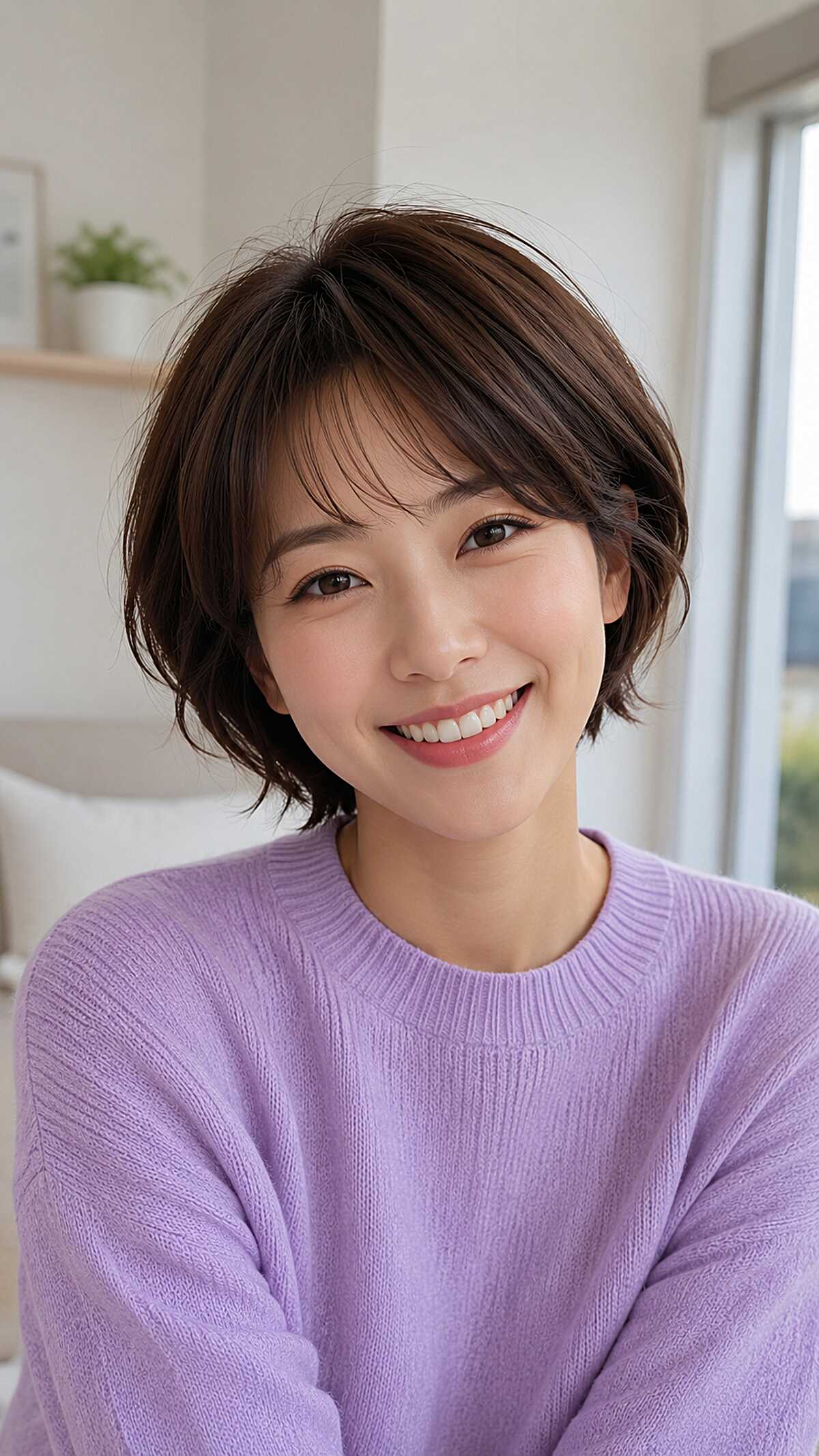 Chestnut Brown Bixie Haircut with Flippy Layered Ends