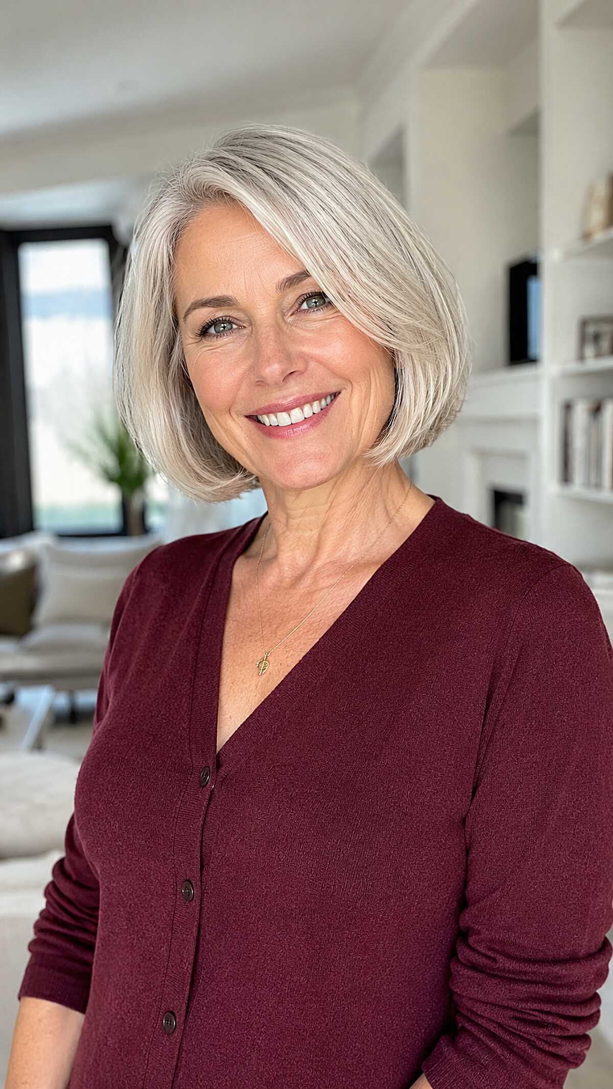 Classic chin-length bob in cool-toned silver