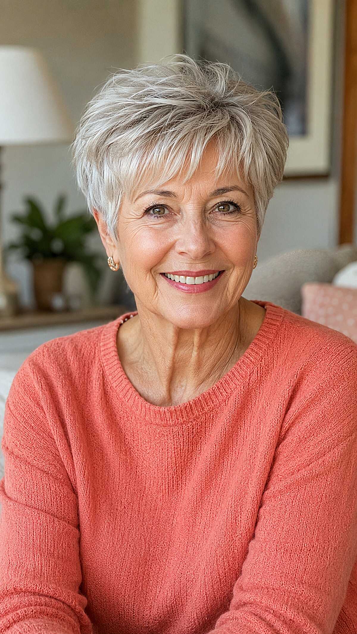 Classic silver pixie with stacked crown layers