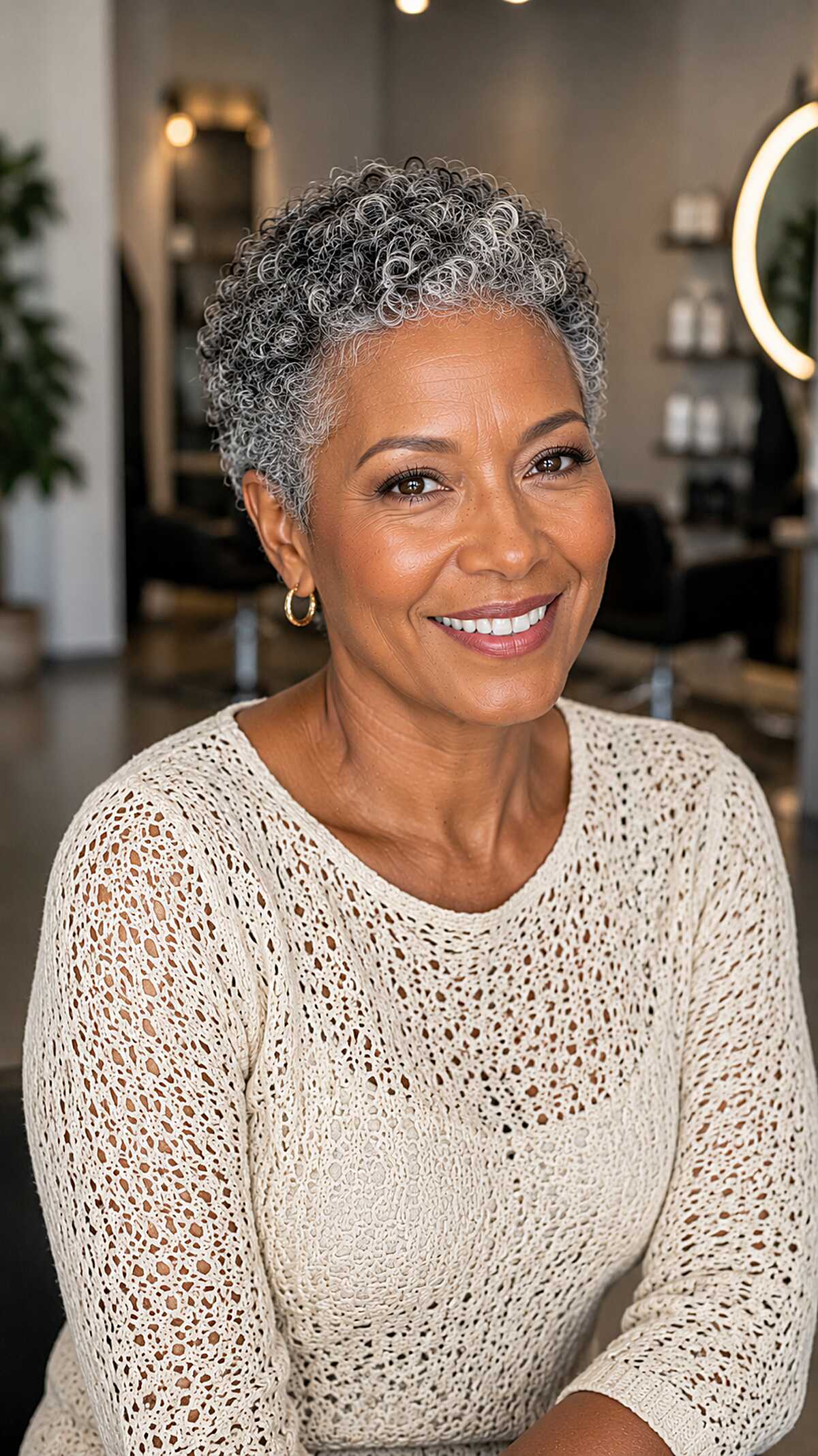 Close-Cropped Natural Curls with Silver Integration