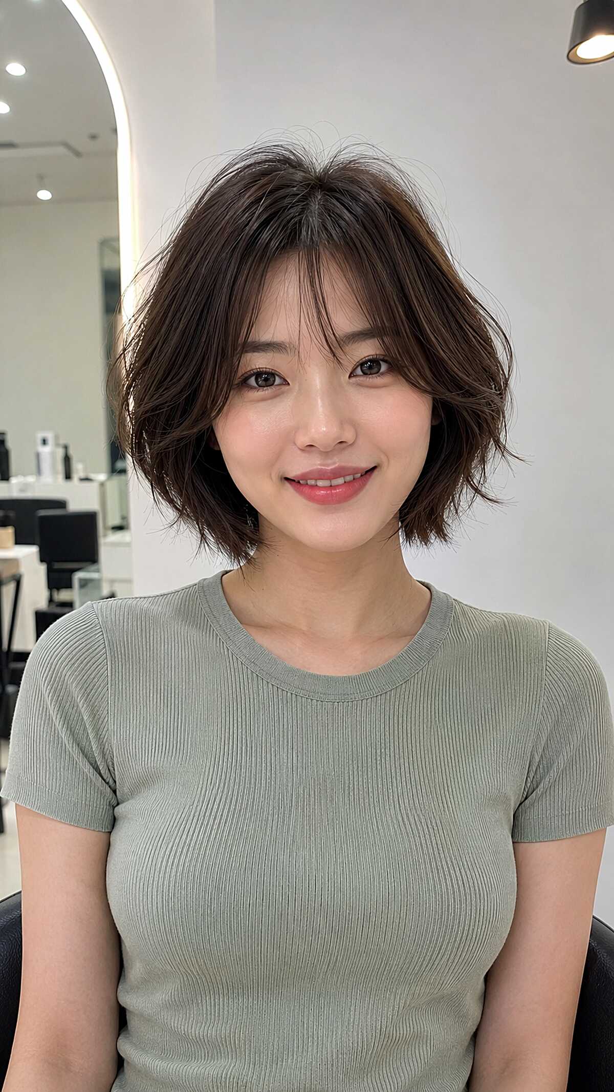 Cool Brunette Chin-Length Shag with Soft Crown Lift