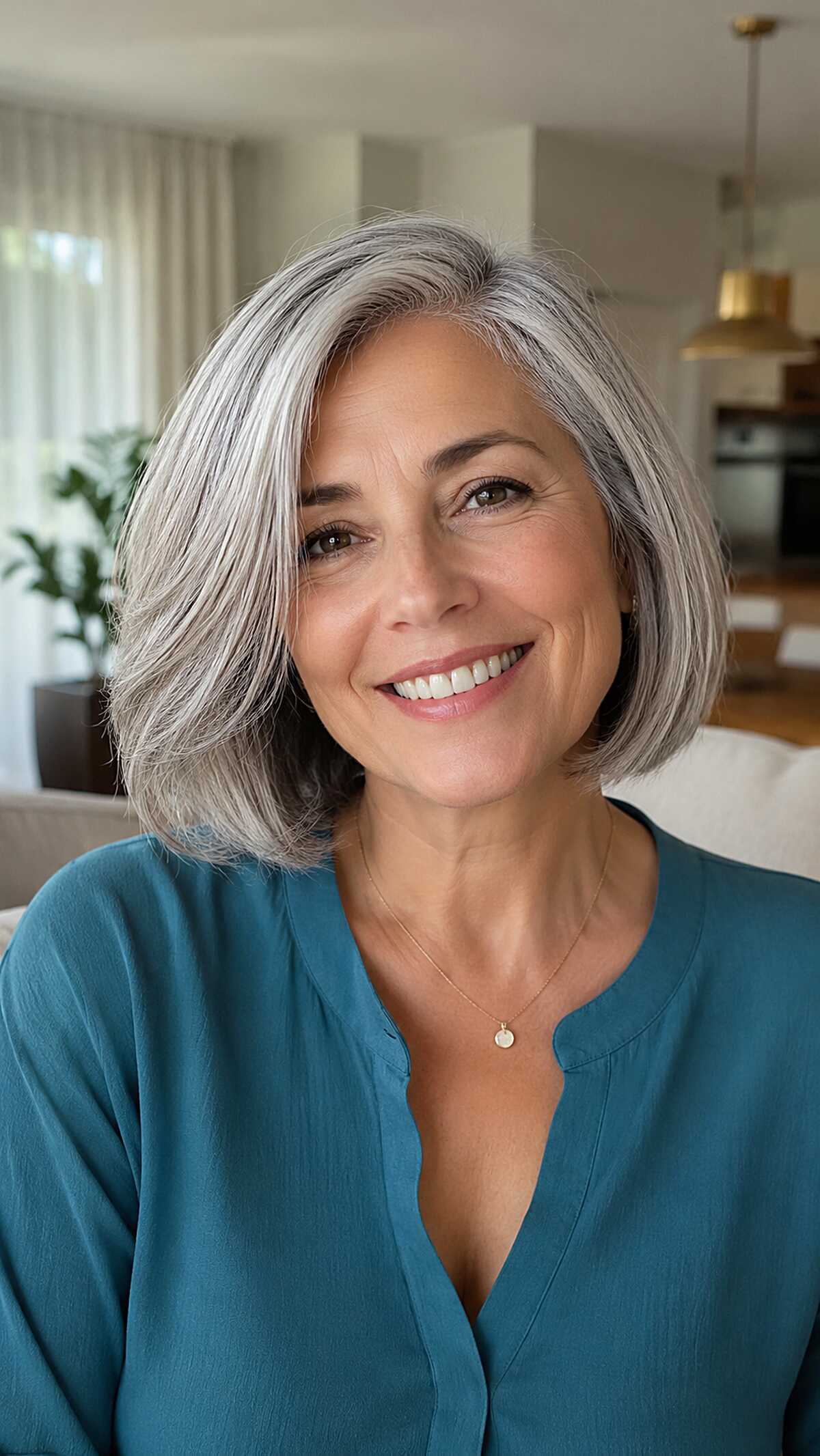 Cool gray bob with textured volume at the crown