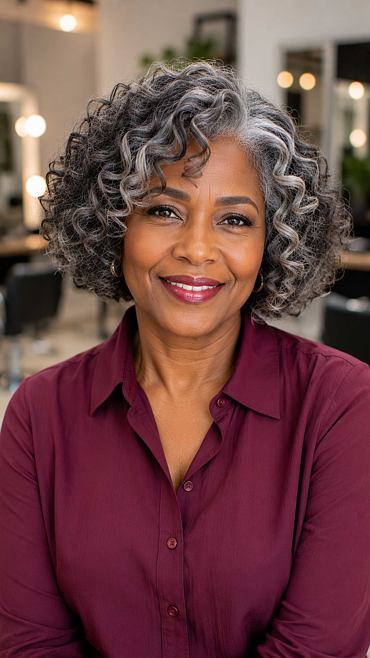 Curly Bob with Silver Threading on Natural Texture
