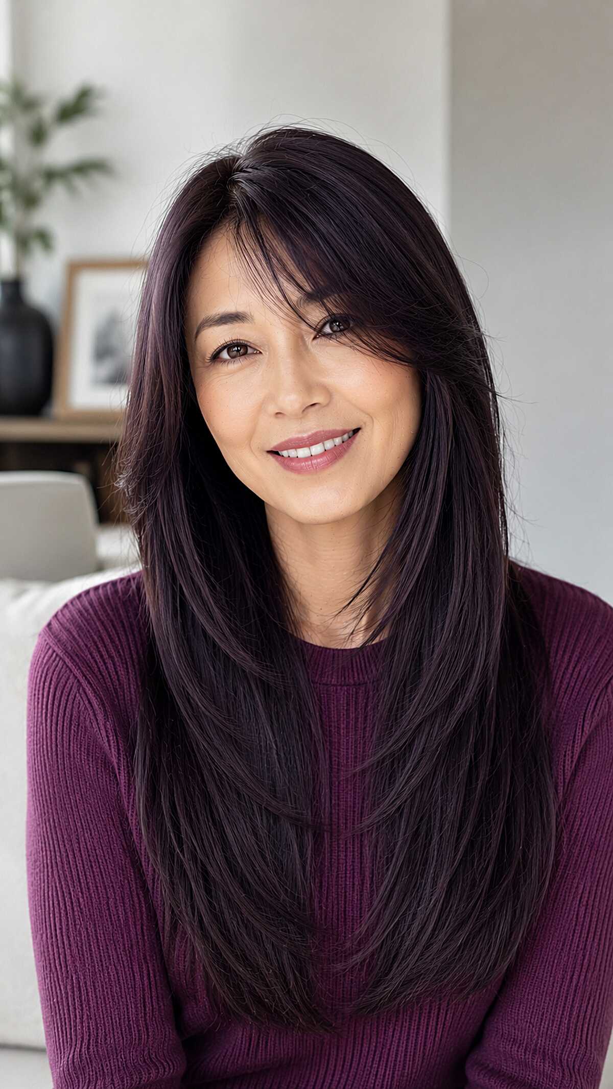 Dark Plum-Black Layers with Asymmetric Side Fringe