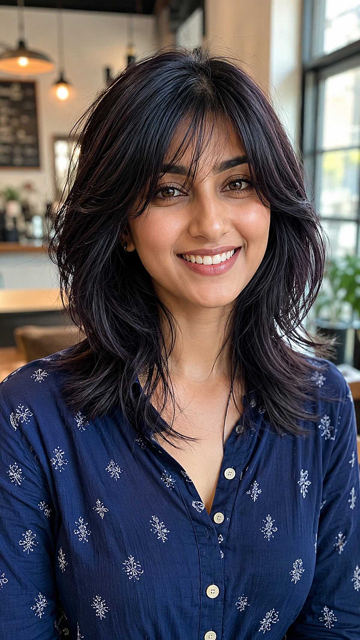 Dark Waves Mid-Length Shag with Feathered Interior Layers