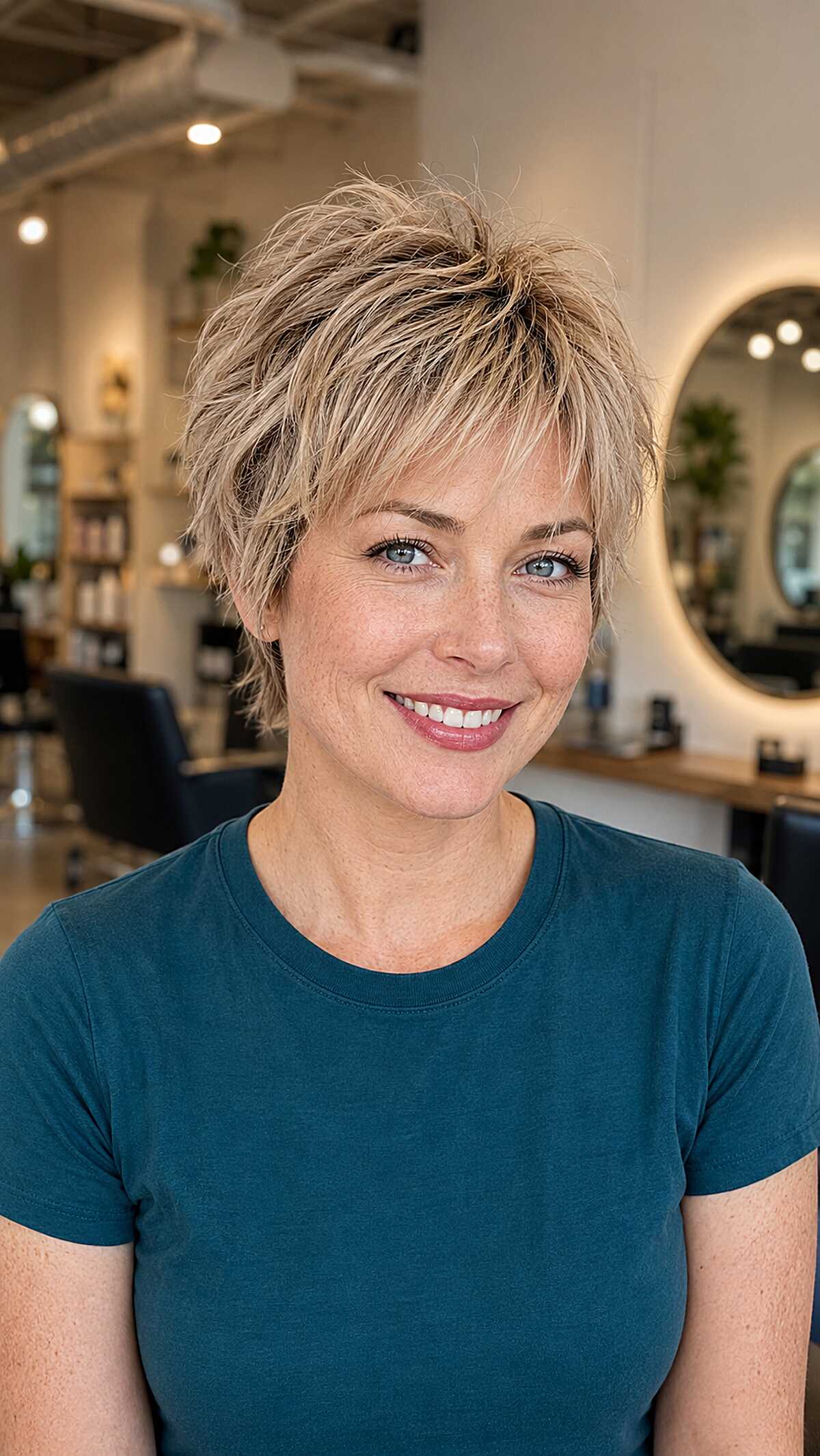 Dirty Blonde Cropped Shag with Razored Crown Texture