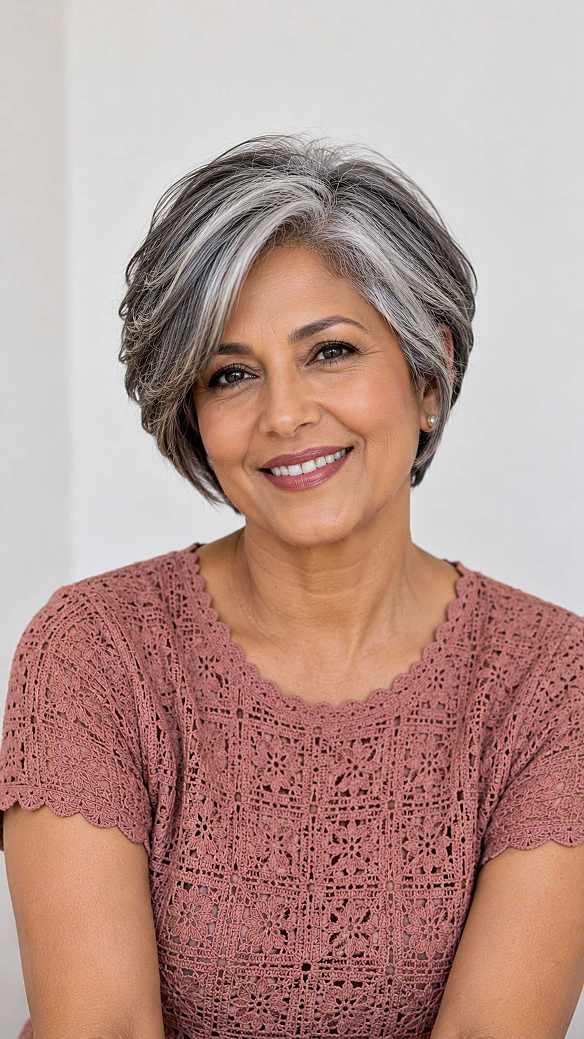Ear-Length Tapered Cut with Silver Framing the Part Line