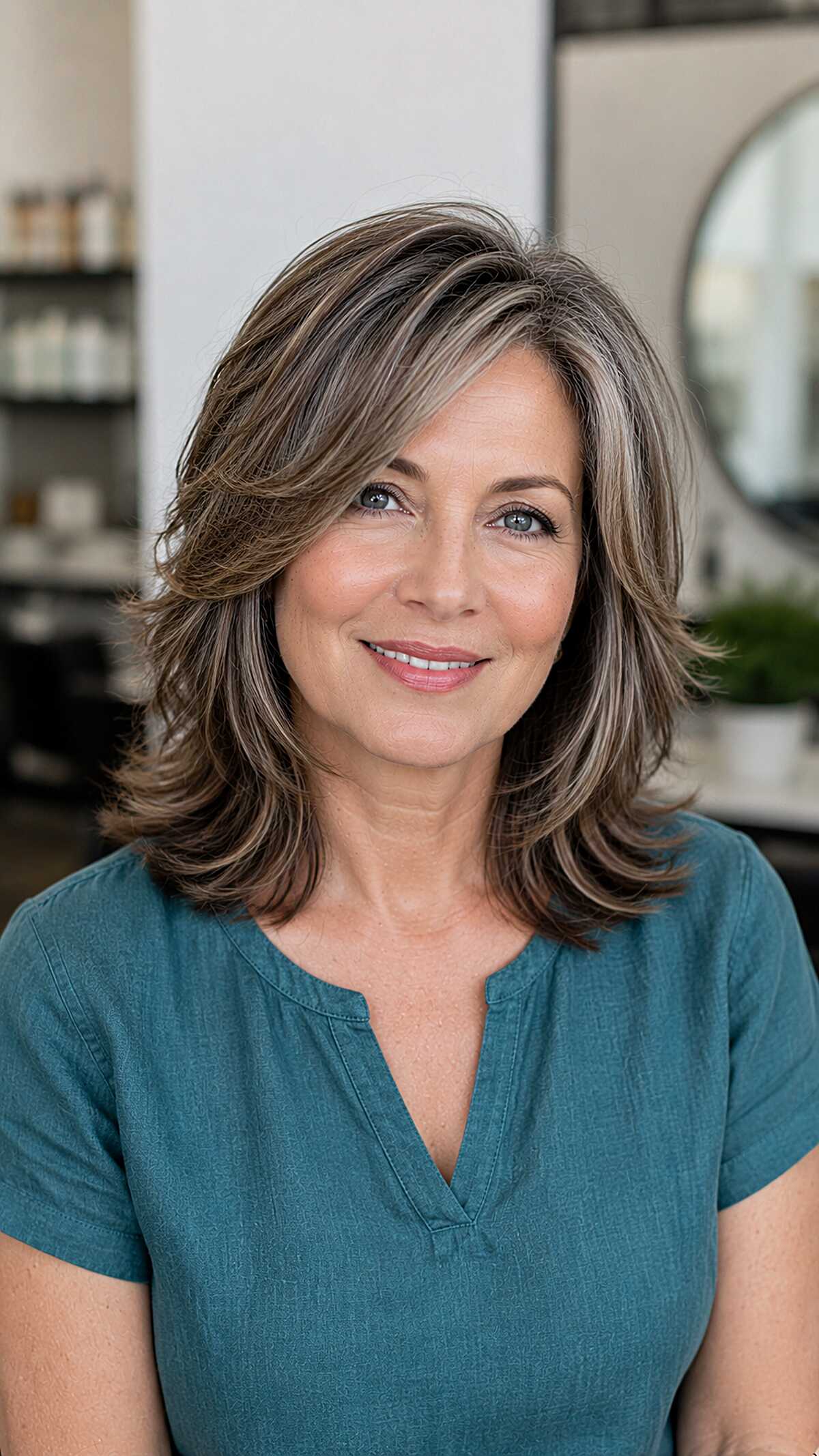 Feathered Collarbone Layers with Cool Ash Highlights