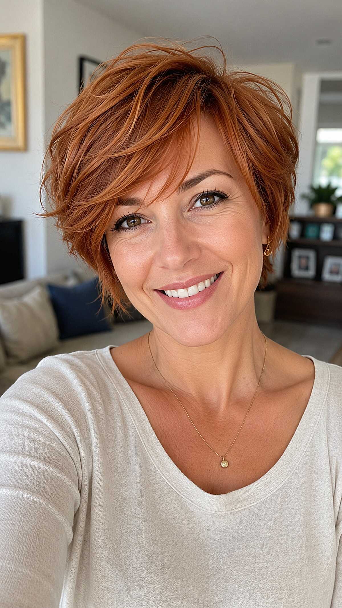 Fiery Copper Red Bixie with Piecey Layered Texture