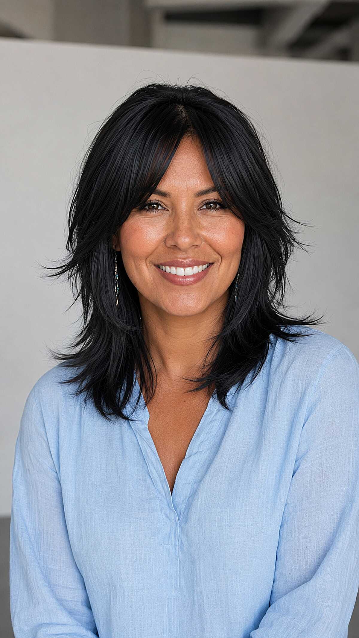 Ink Black Shoulder-Length Shag with Flicked Ends