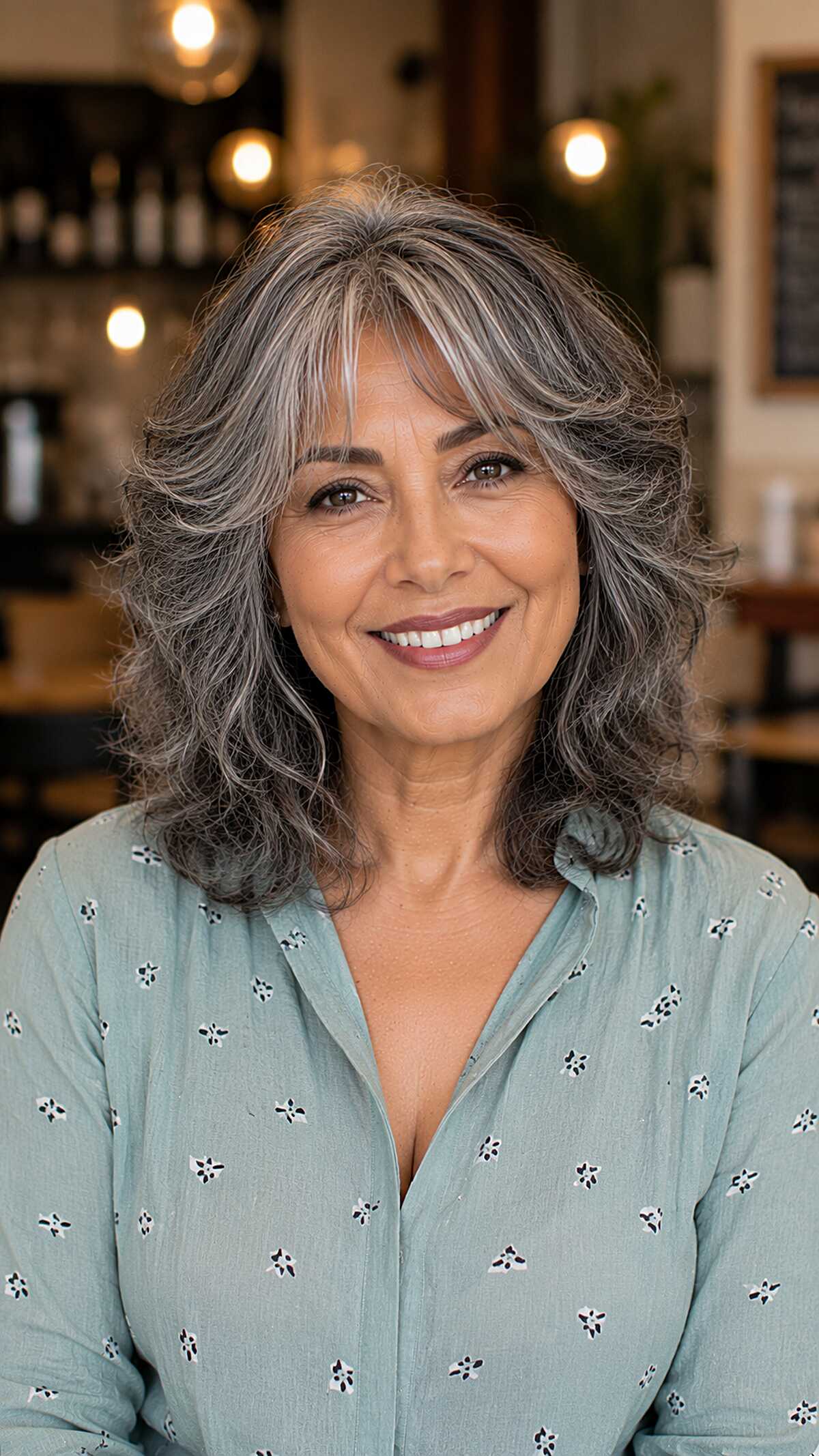 Layered Shag with Silver Woven Through Natural Dark Waves