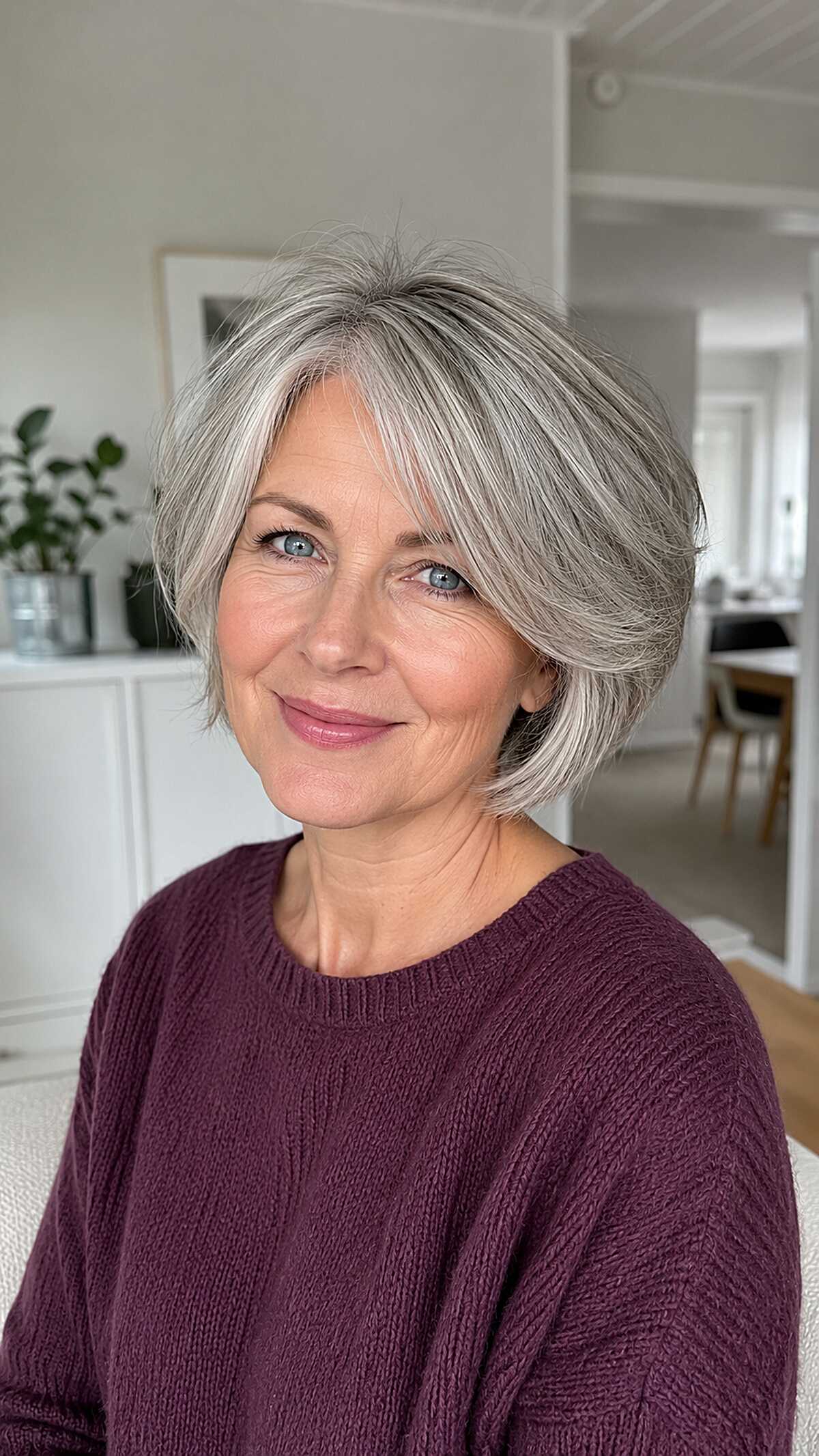 Layered silver ash bob with piece-y movement