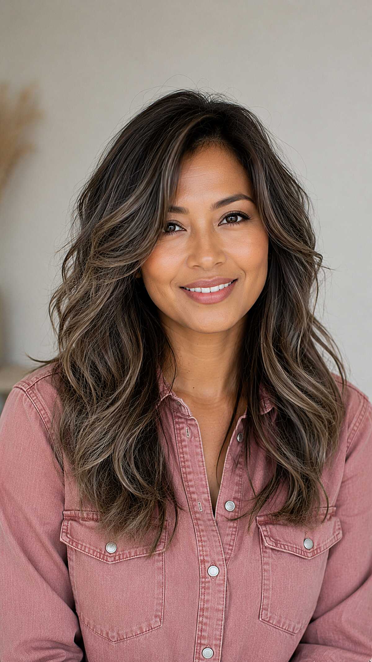 Lived-In Waves with Ash-Toned Balayage on Dark Brown