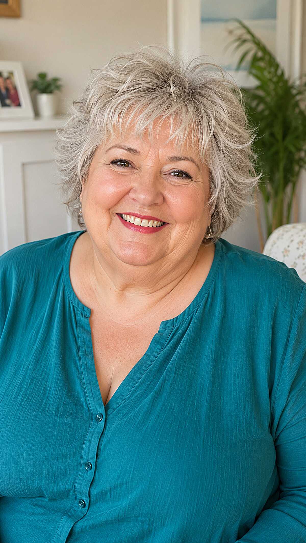 Playful shaggy gray pixie with lived-in texture