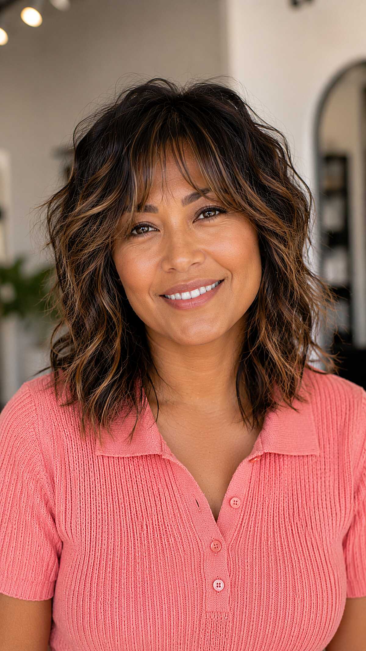 Razored Wavy Shag with Warm Caramel Pieces
