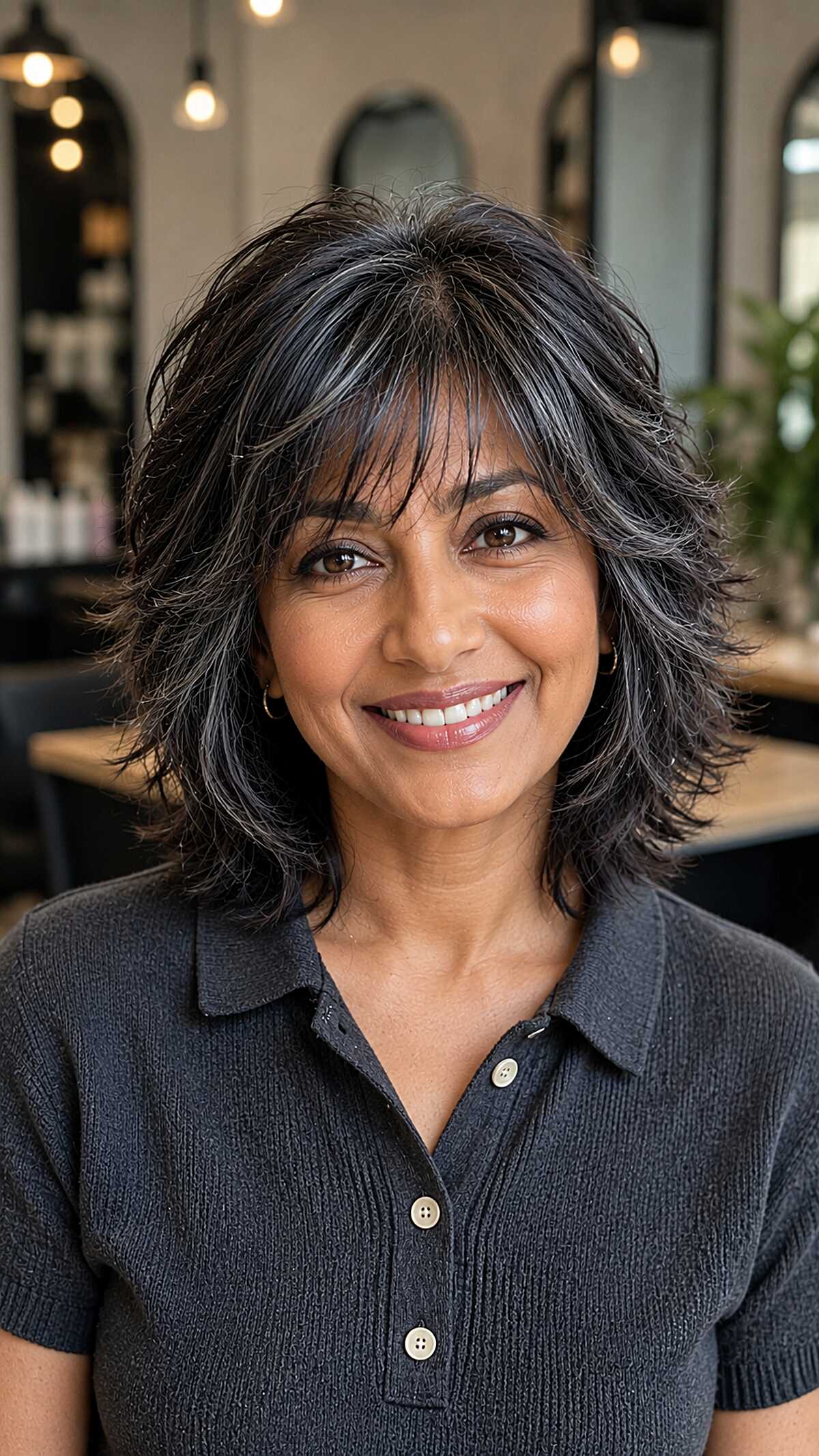 Salt-and-Pepper Layered Shag with Razored Ends