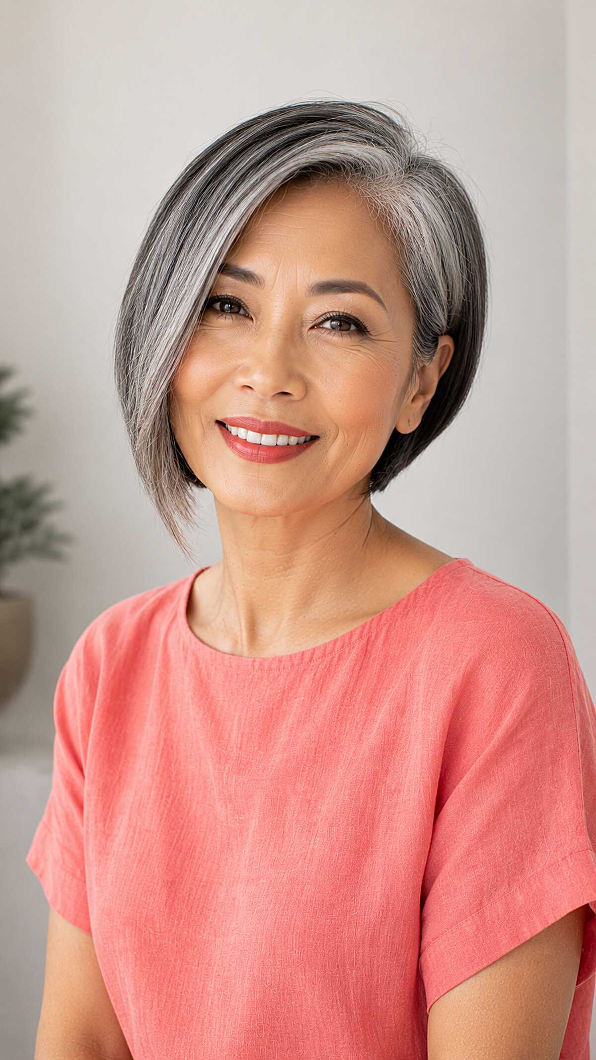 Salt and Pepper Side-Swept Bob