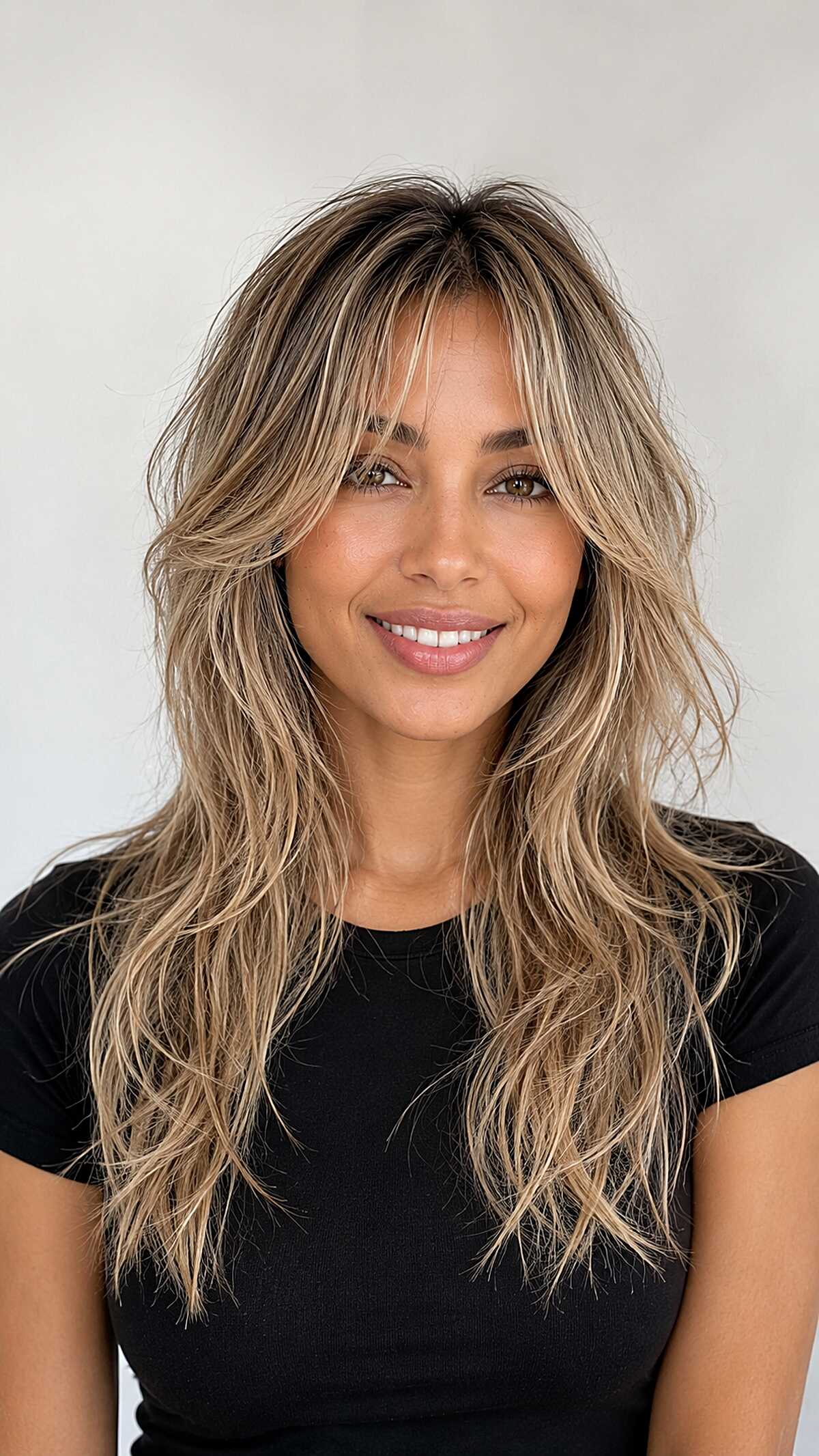 Sandy Bronde Long Shag with Feathered Fringe