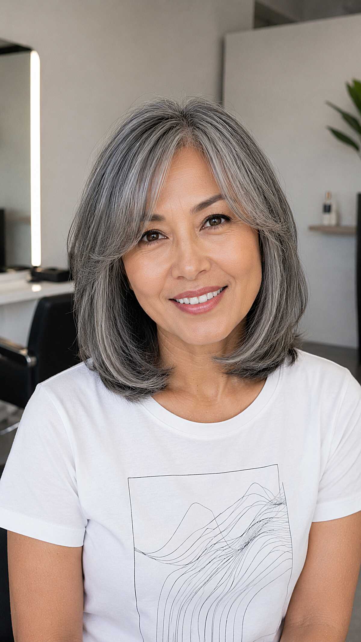 Shoulder-Length Salt and Pepper with Soft Face-Framing Layers
