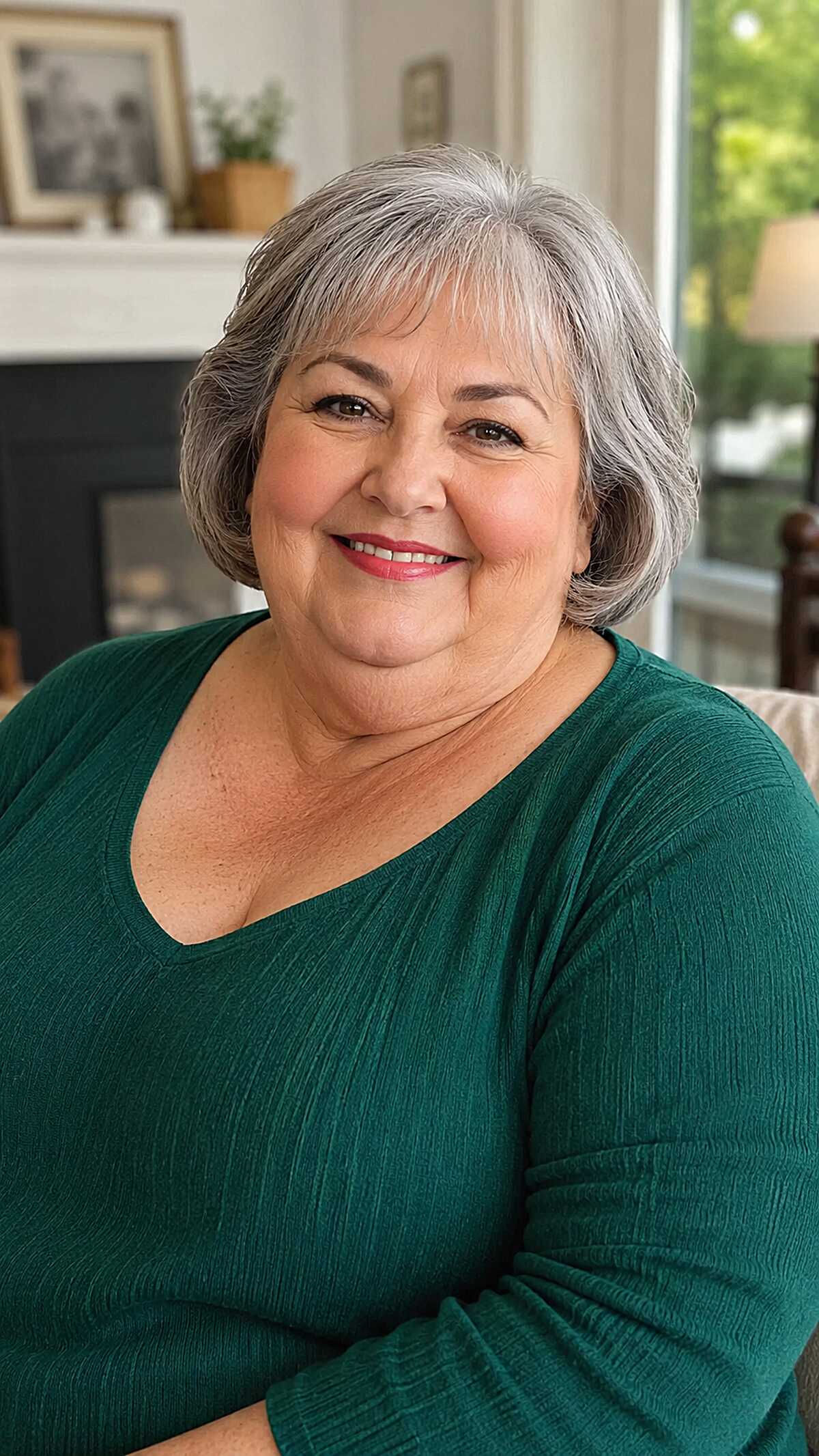 Soft gray chin-length bob curving gently inward