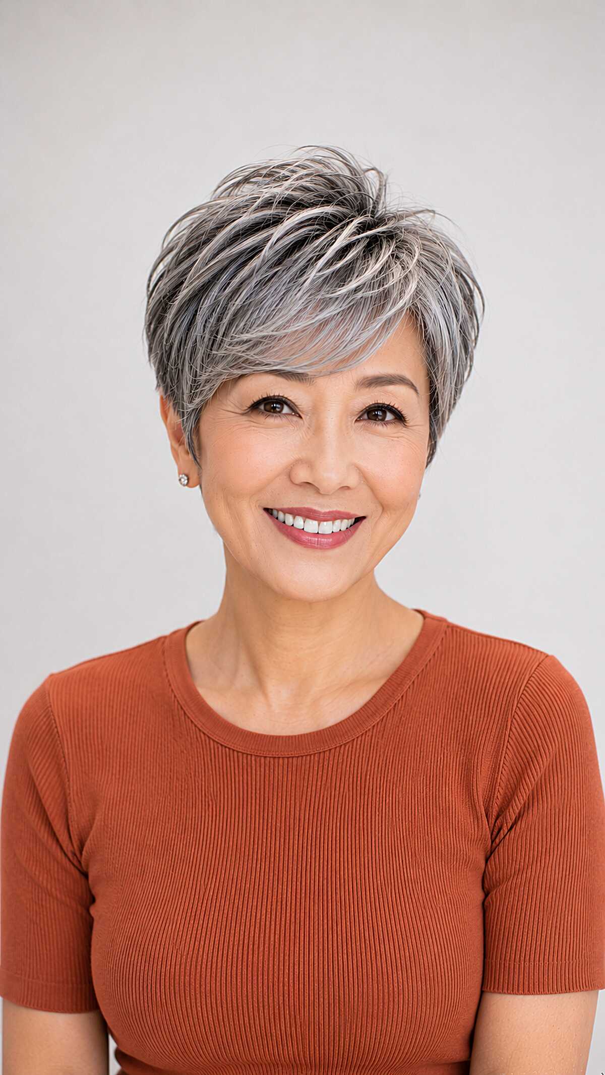 Swept Pixie with High-Contrast Silver and Charcoal Blend