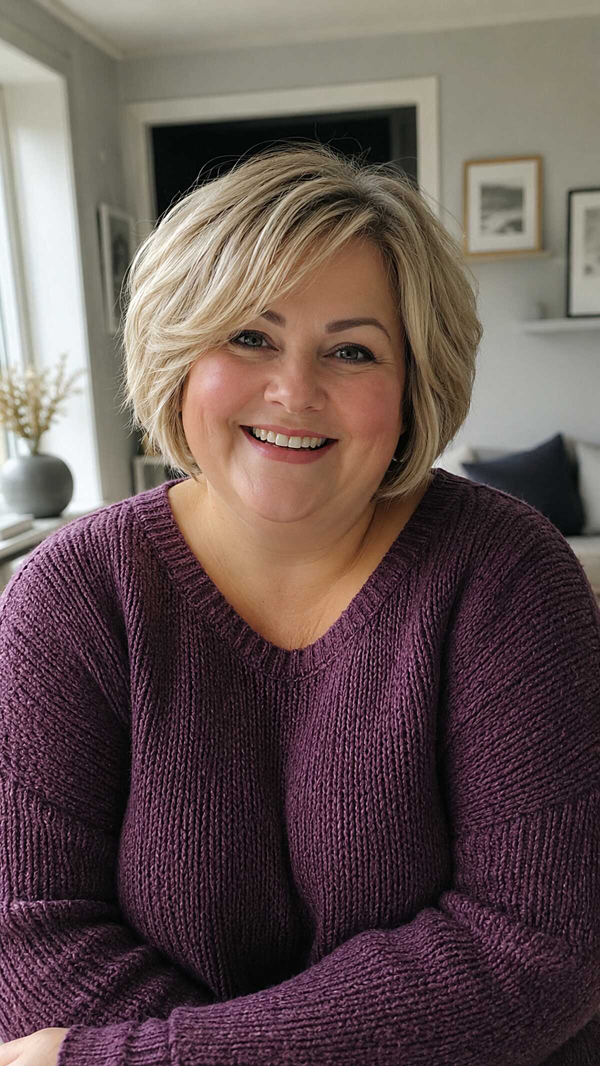 Textured blonde bob with natural body and soft layers