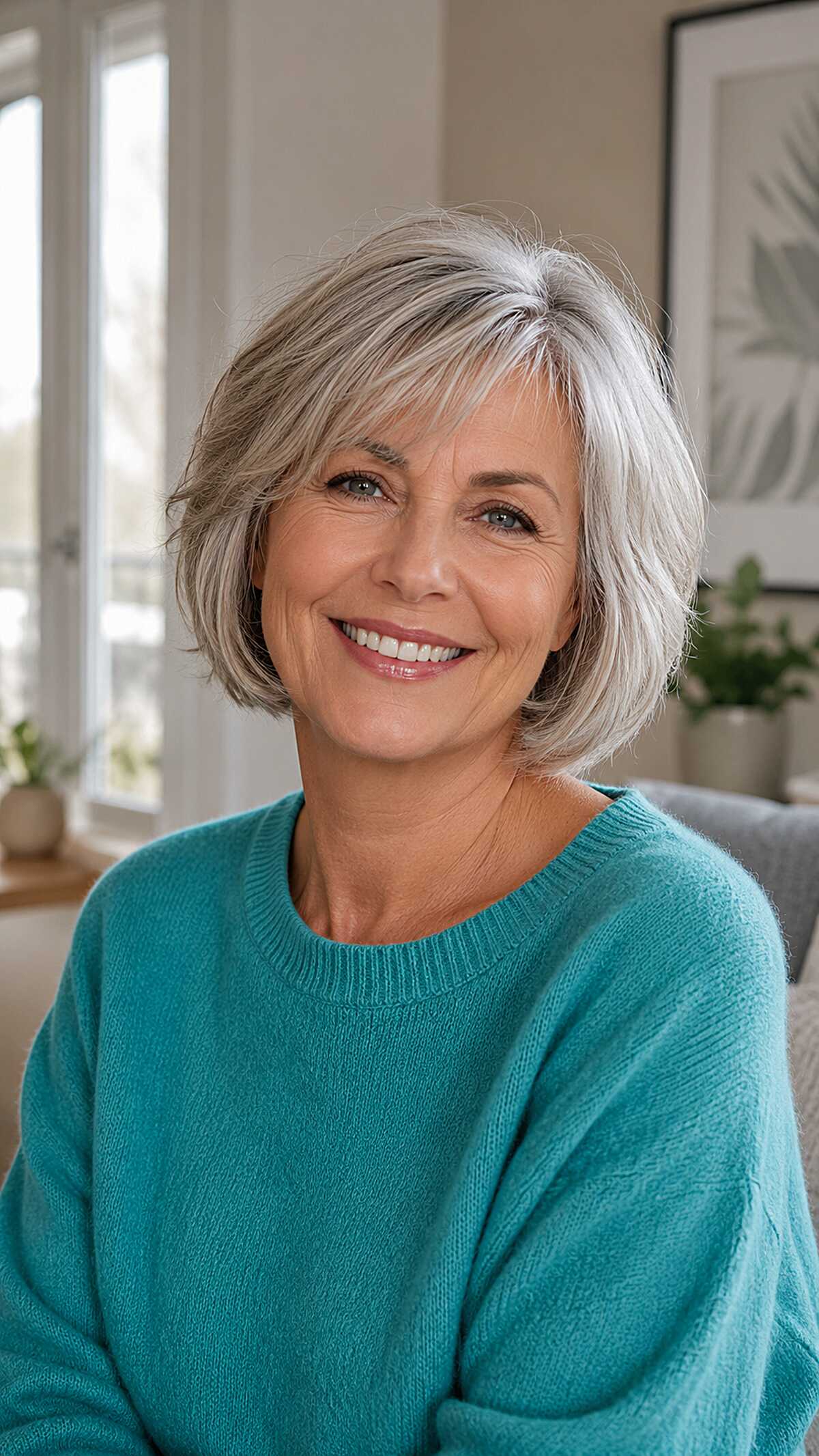 Textured silver bob with flipped-out ends