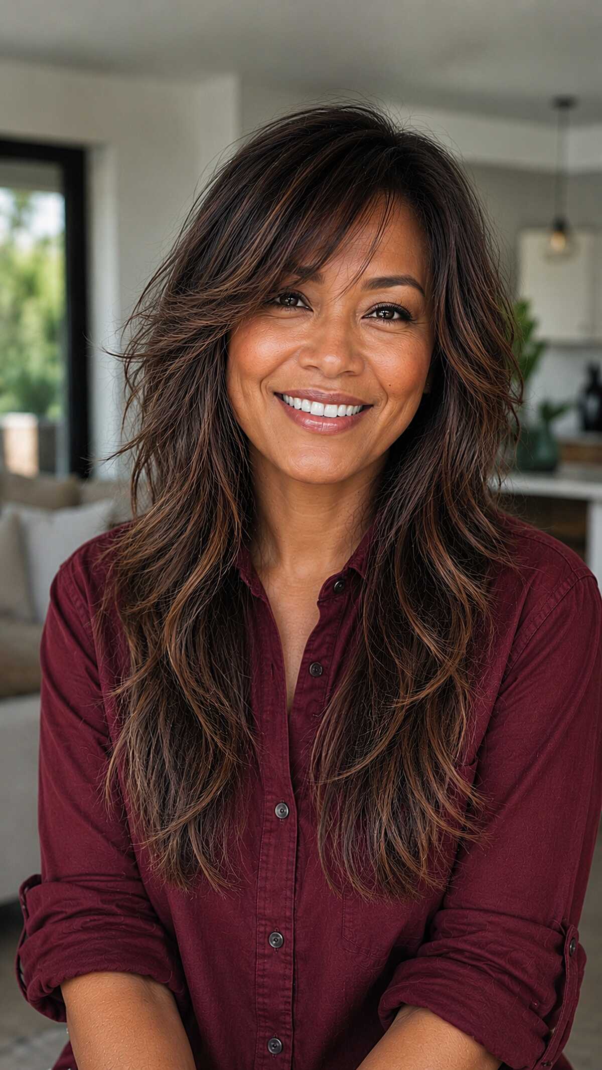 Warm Brunette Long Shag with Caramel Threading