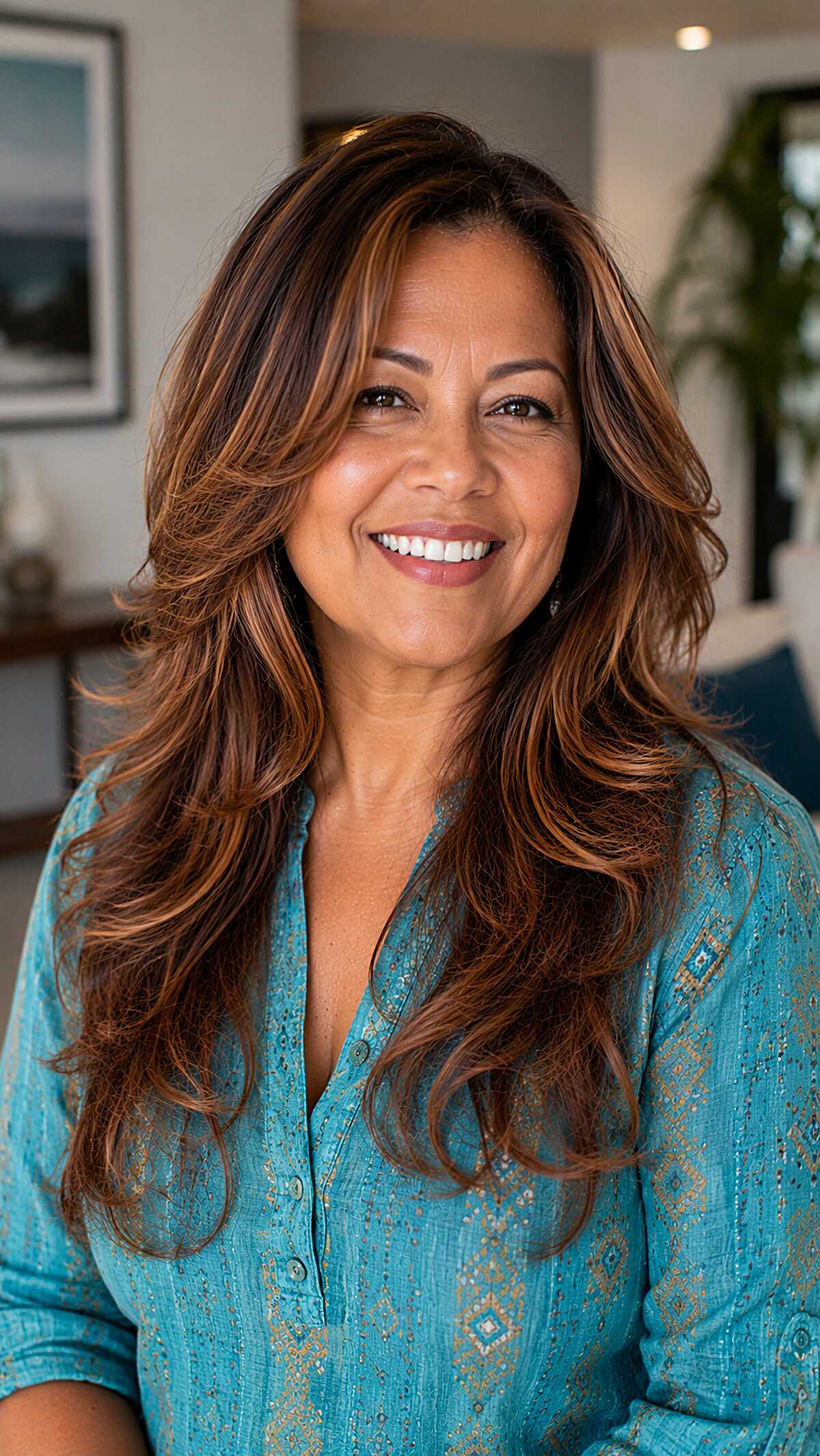 Warm Chestnut Waves with Honey Front Pieces