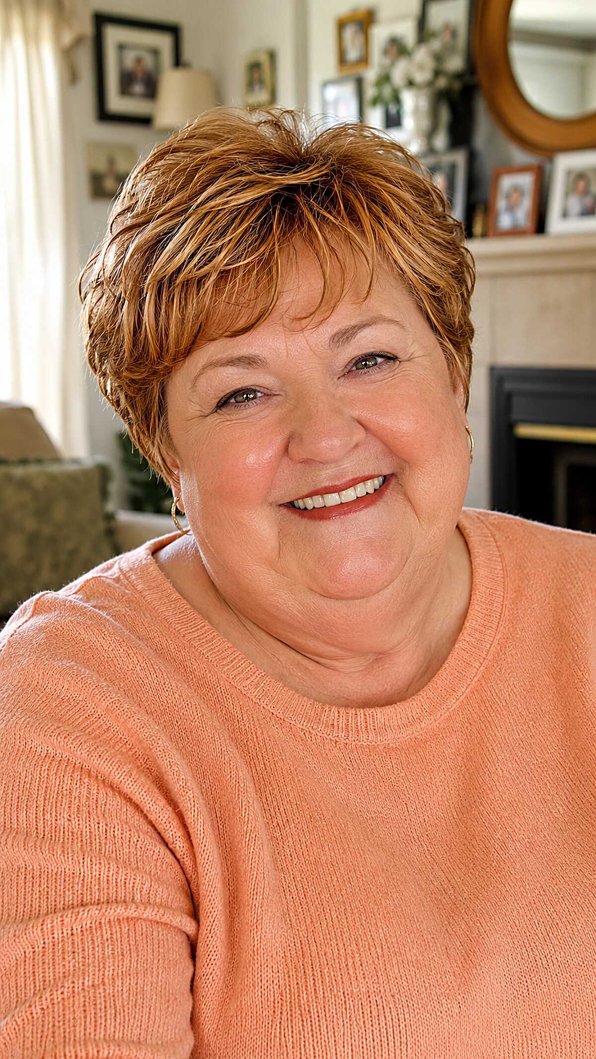 Warm copper pixie with feathered crown and soft layers