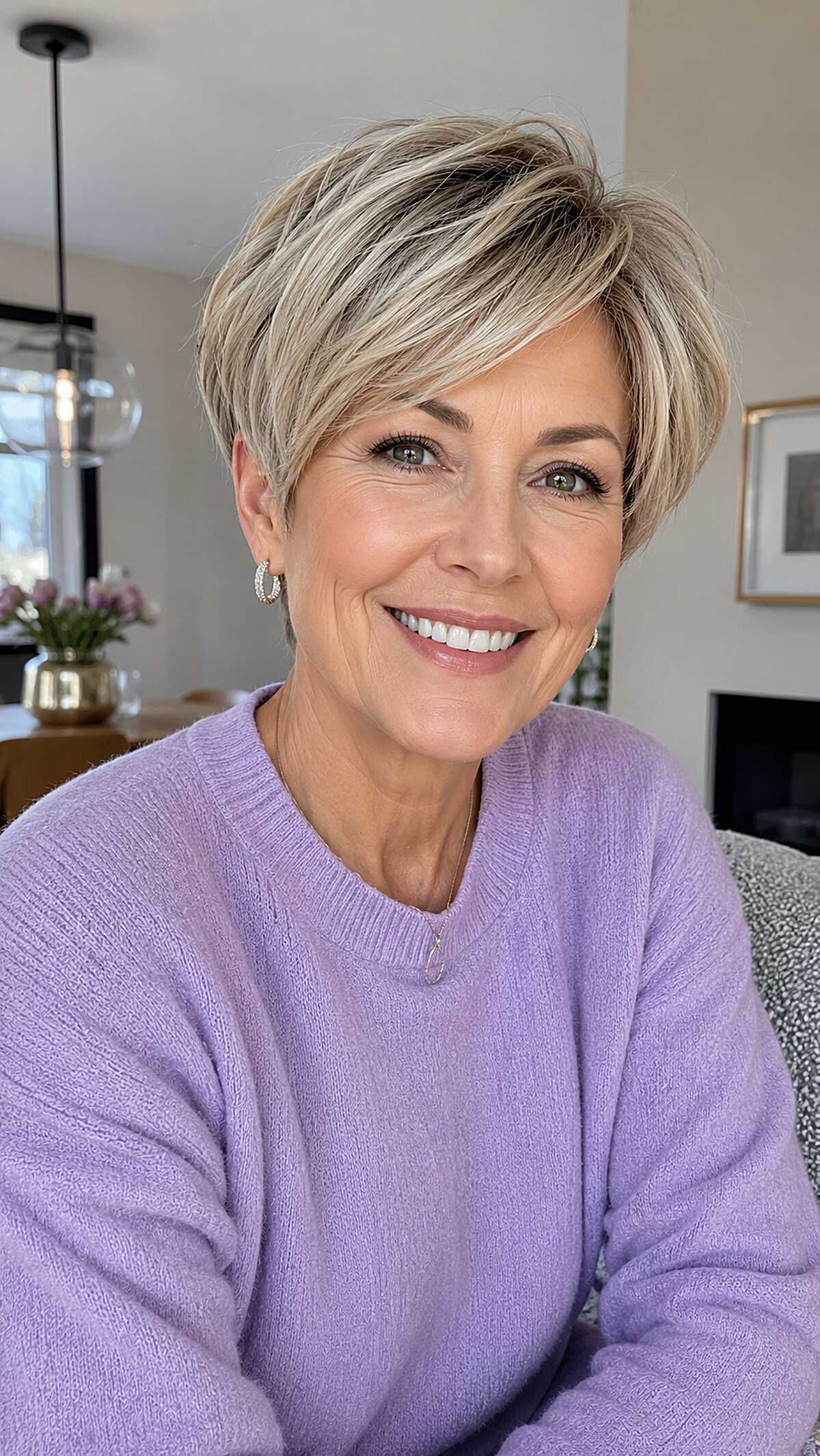 Cool ash blonde pixie bob with dark lowlights
