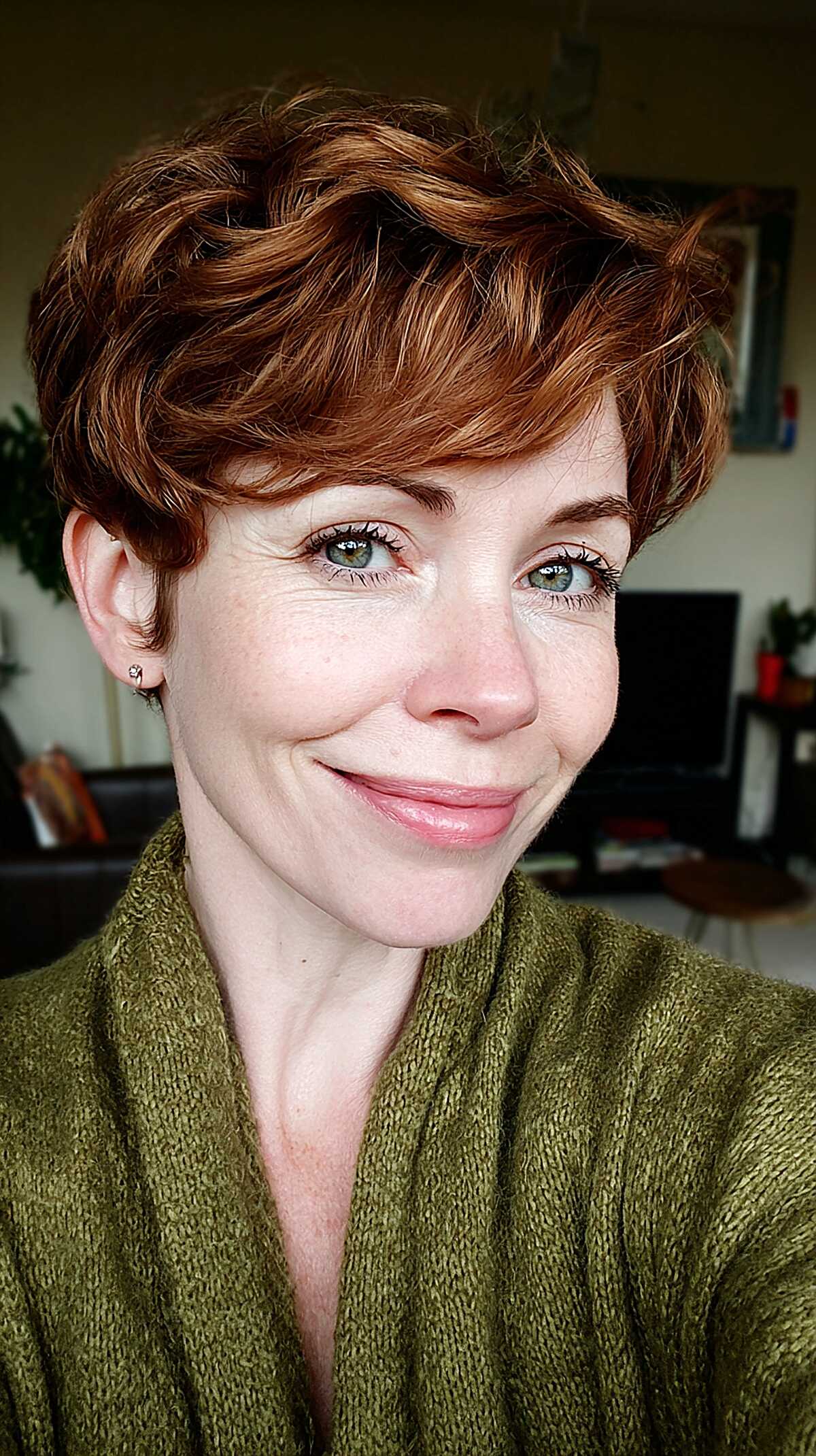 Curly Copper Pixie with Natural Texture