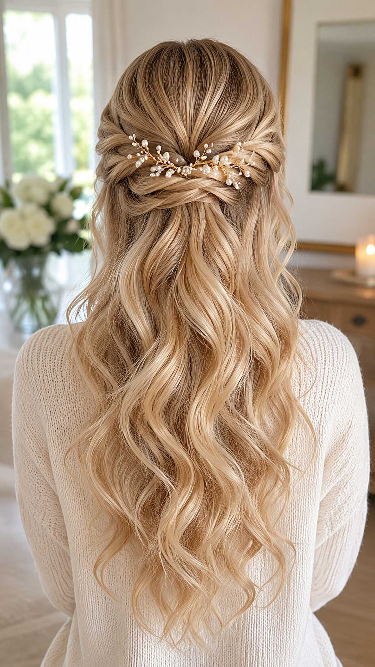 Dimensional Blonde Soft Twists with Gold Pearl Vine
