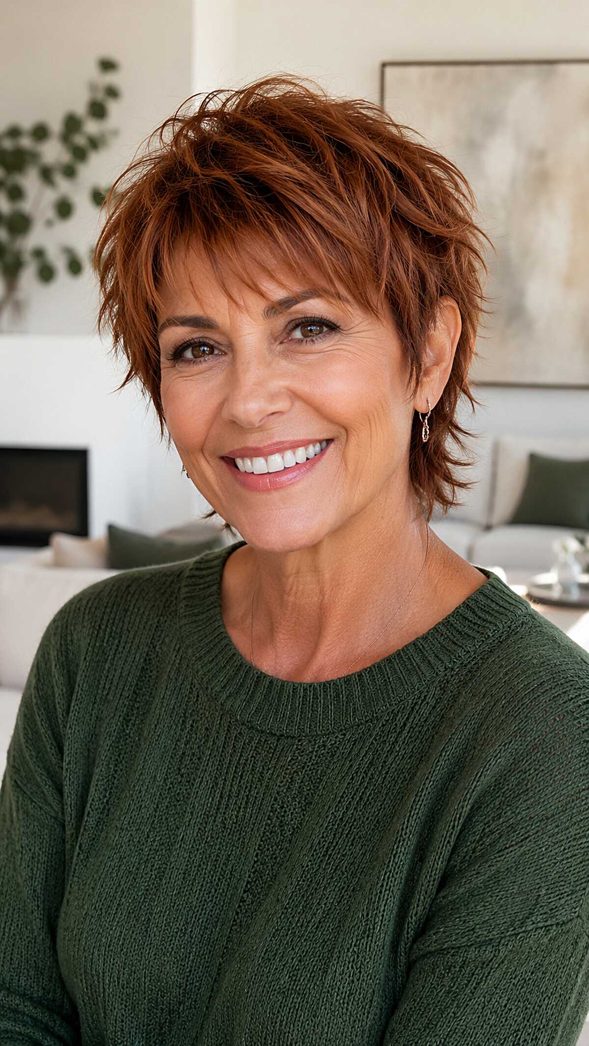 Fiery copper short mixie shag with piecey ends