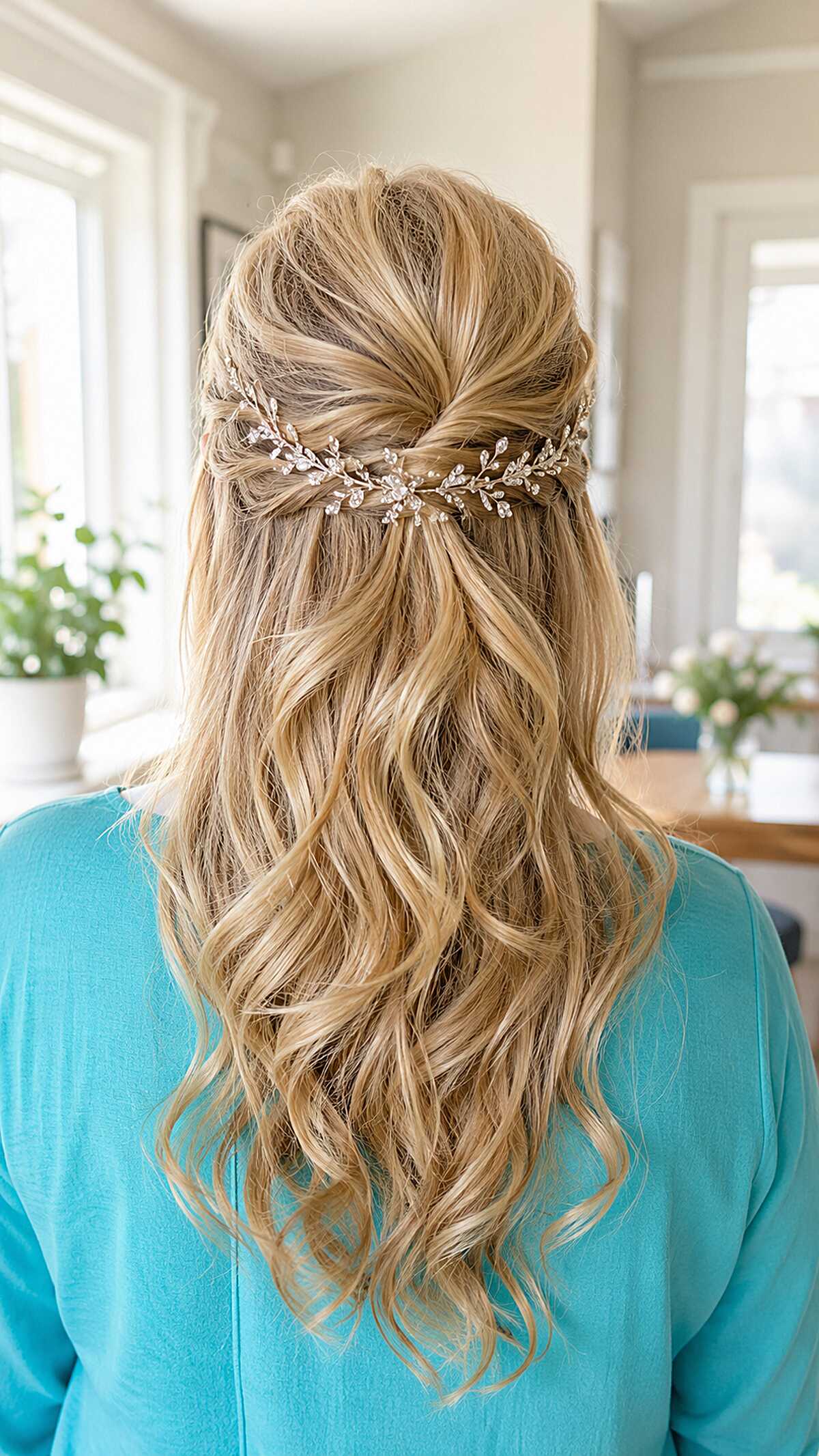Honey Blonde Twist-Back with Delicate Crystal Vine