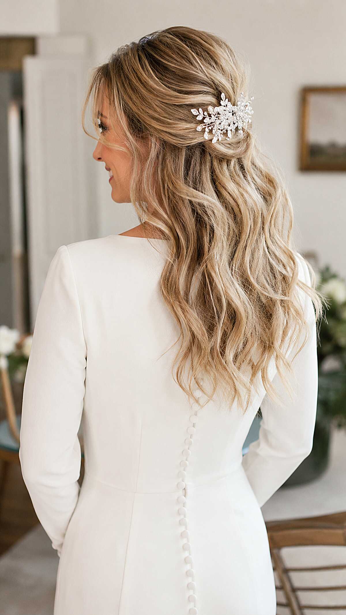 Lived-In Blonde Waves with Crystal Leaf Comb