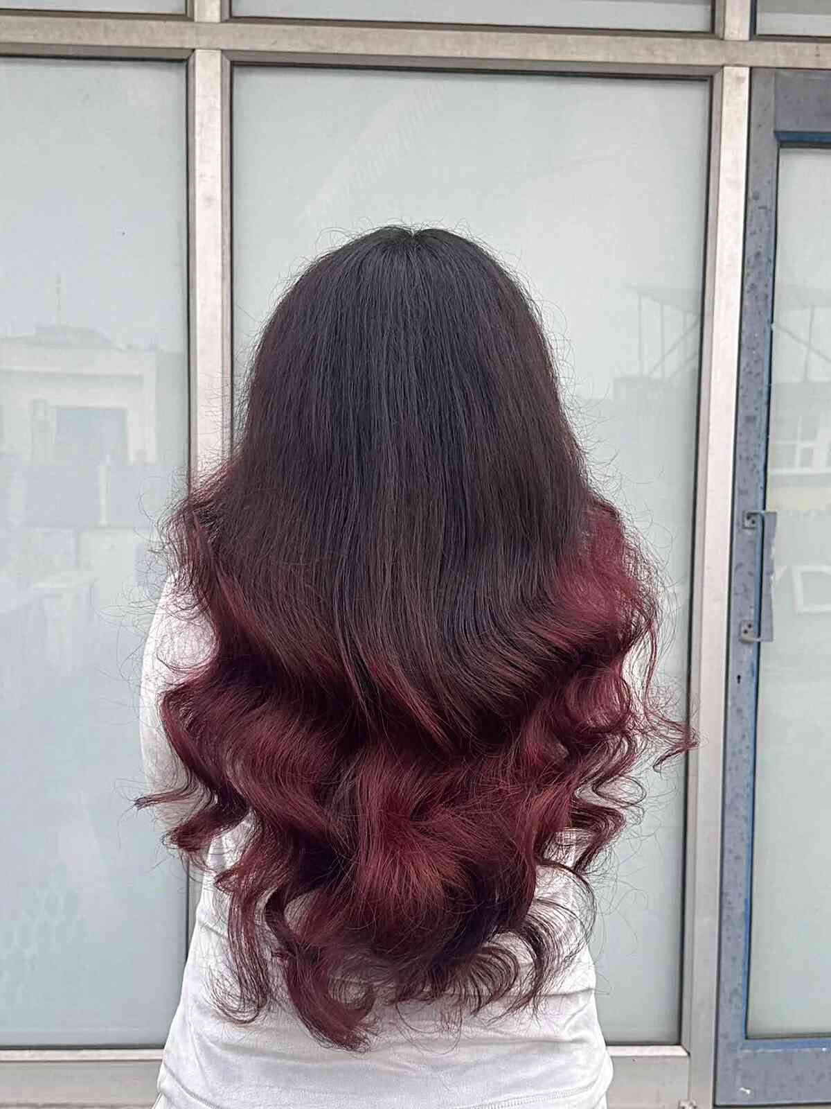 Long Ombre Waves with Vibrant Burgundy Ends