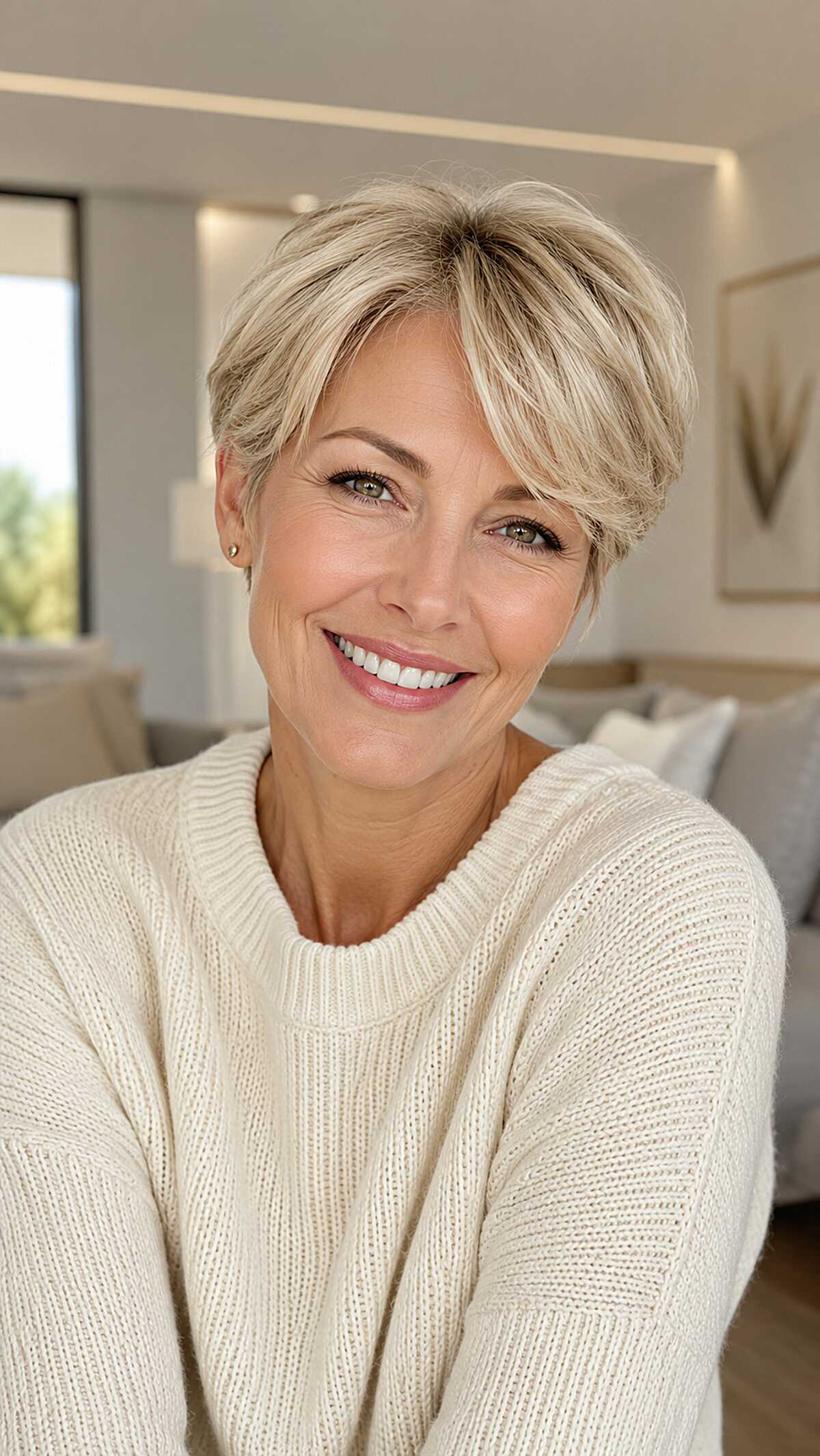 Platinum Blonde Pixie with Feathered Layers