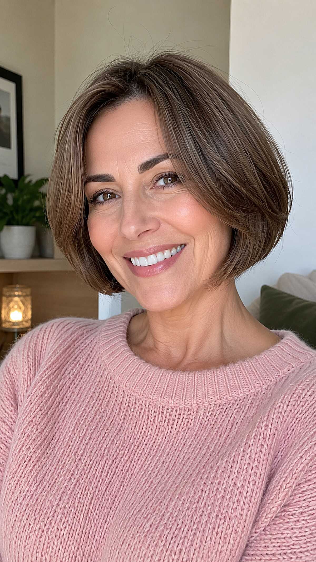 Polished Warm Brunette Chin-Length Bob