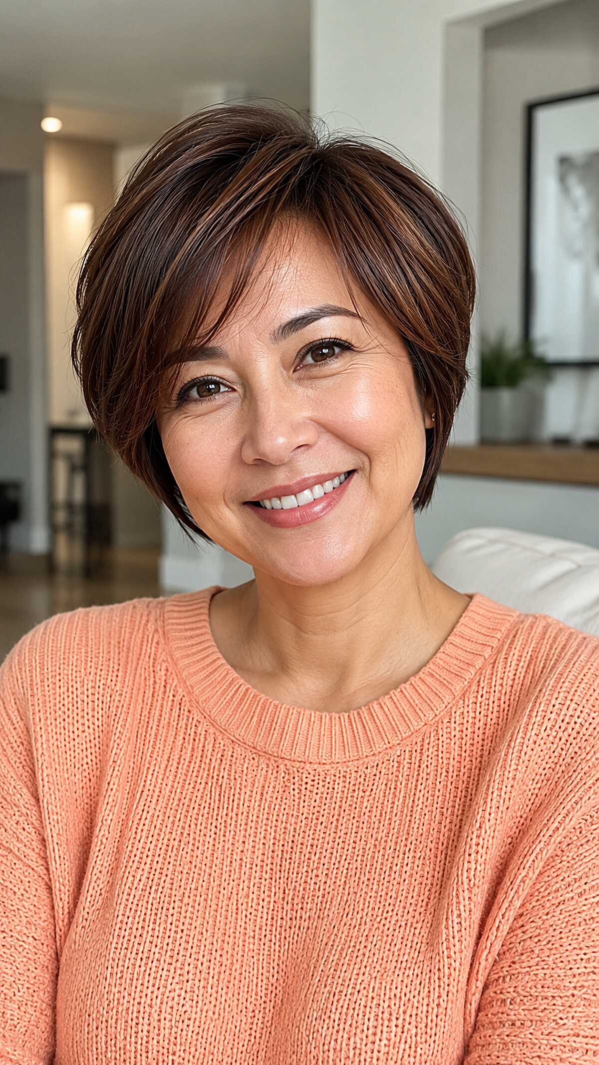 Sleek Layered Dark Pixie with Side-Swept Bangs