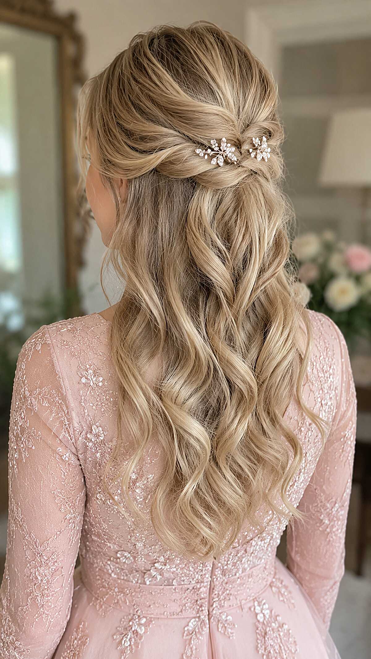 Soft Blonde Gathered Twist with Jeweled Pin Detail